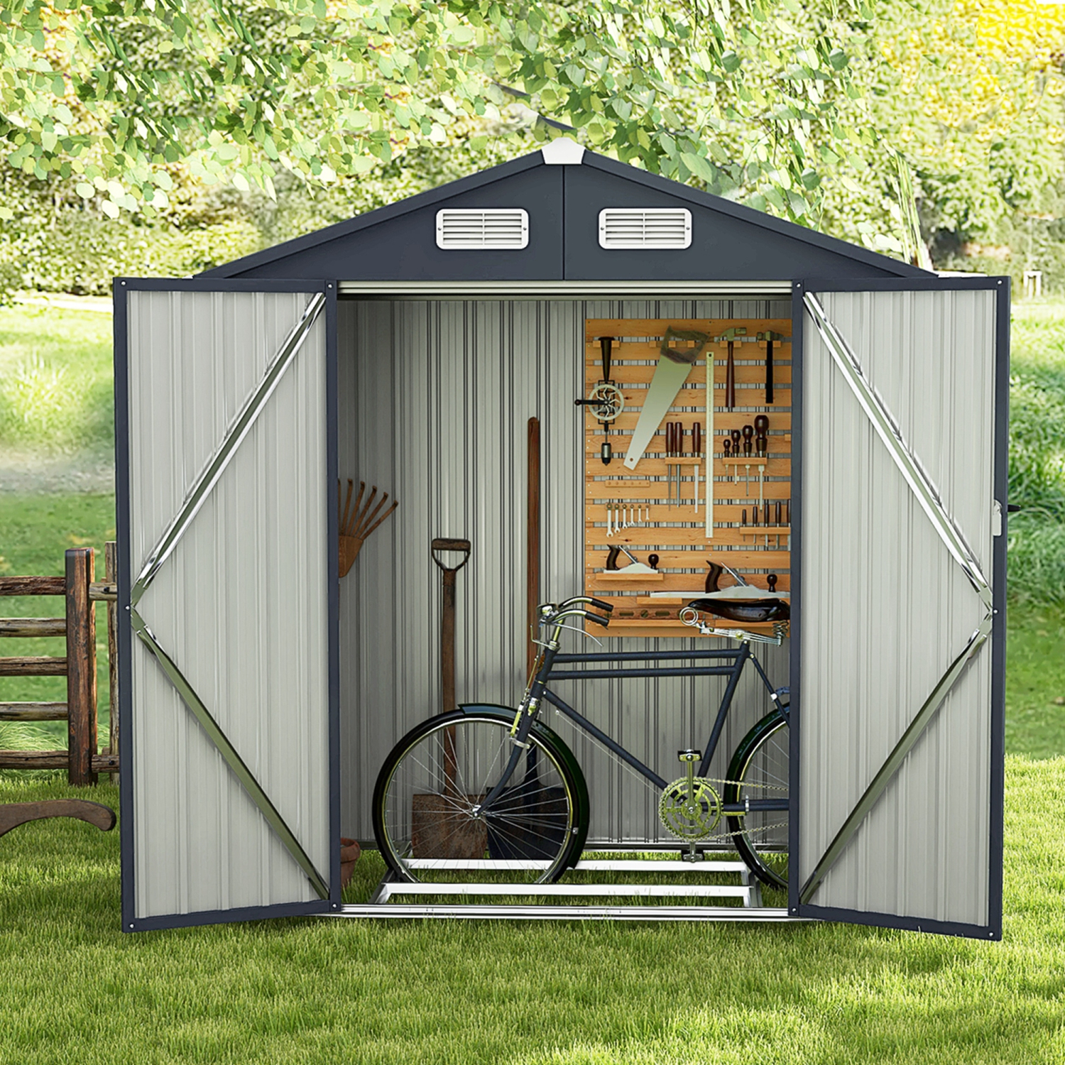 Costway 6.3' x 3.5' Outdoor Storage Shed with Base Floor 4 Vents Waterproof & Windproof