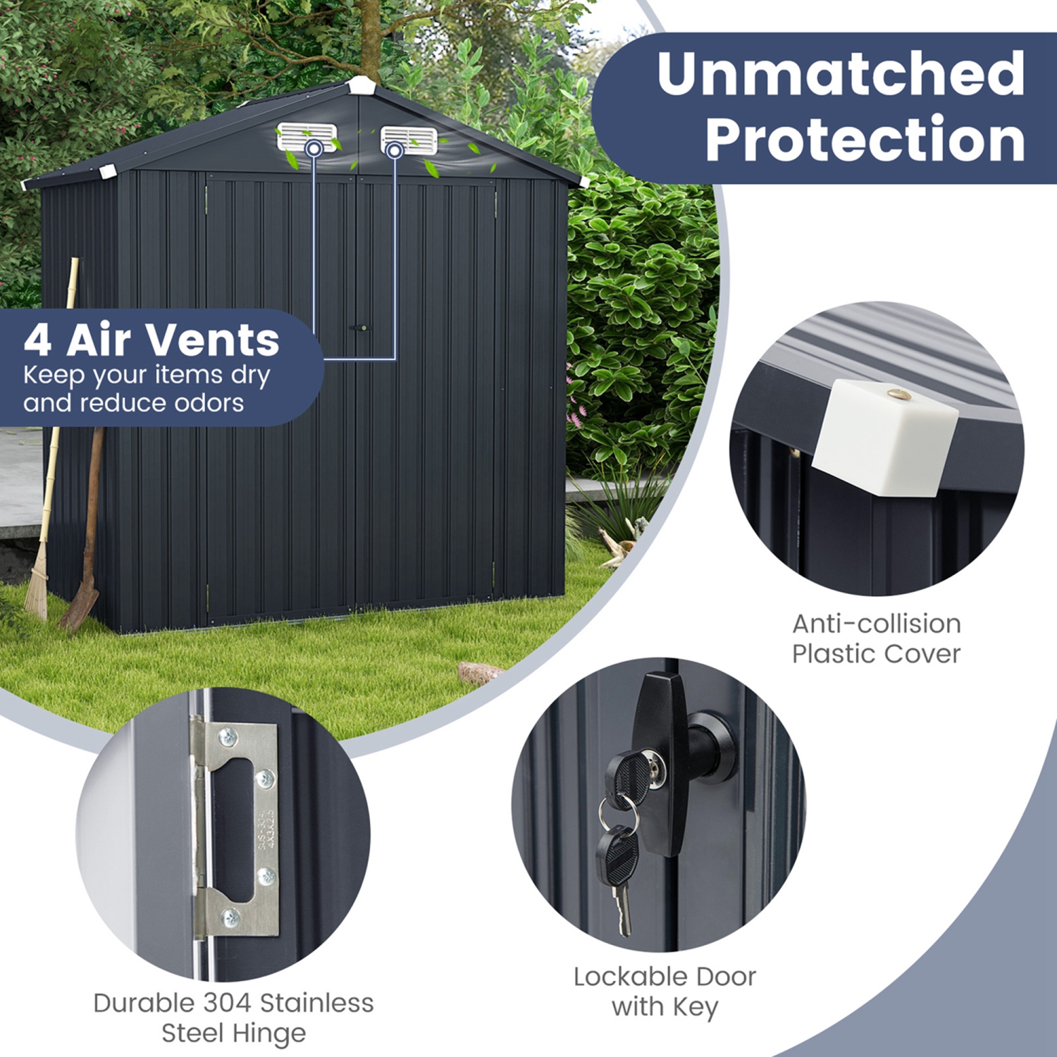 Costway 6.3' x 3.5' Outdoor Storage Shed with Base Floor 4 Vents Waterproof & Windproof