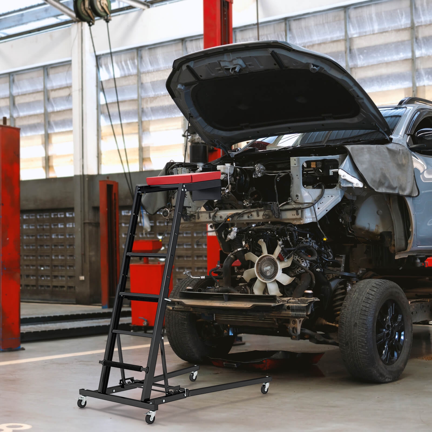 Costway Foldable Topside Automotive Engine Creeper with 45"-66" Adjustable Height