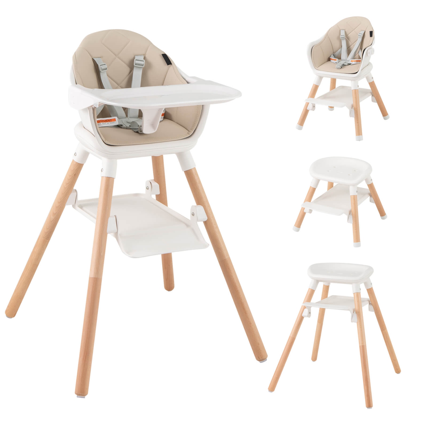 Costway 6-in-1 Convertible Wooden Baby Highchair Infant Feeding Chair with Removable Tray