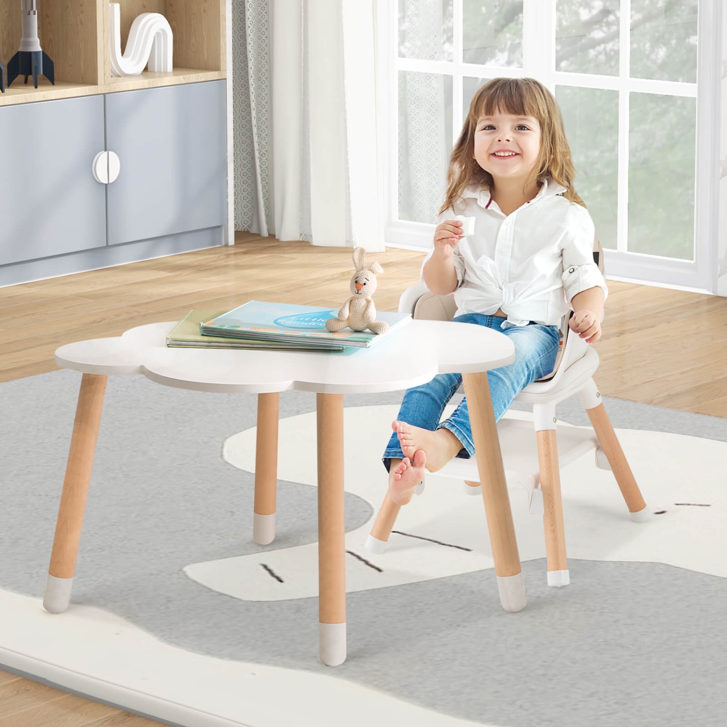 Costway 6-in-1 Convertible Wooden Baby Highchair Infant Feeding Chair with Removable Tray