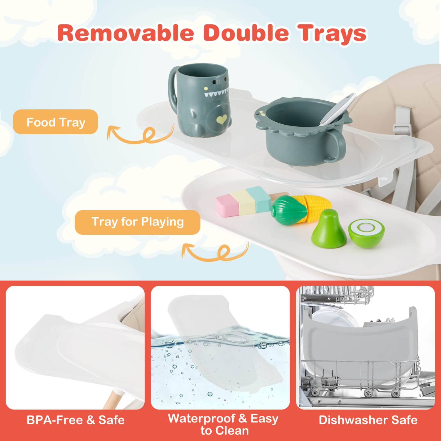 Costway 6-in-1 Convertible Wooden Baby Highchair Infant Feeding Chair with Removable Tray