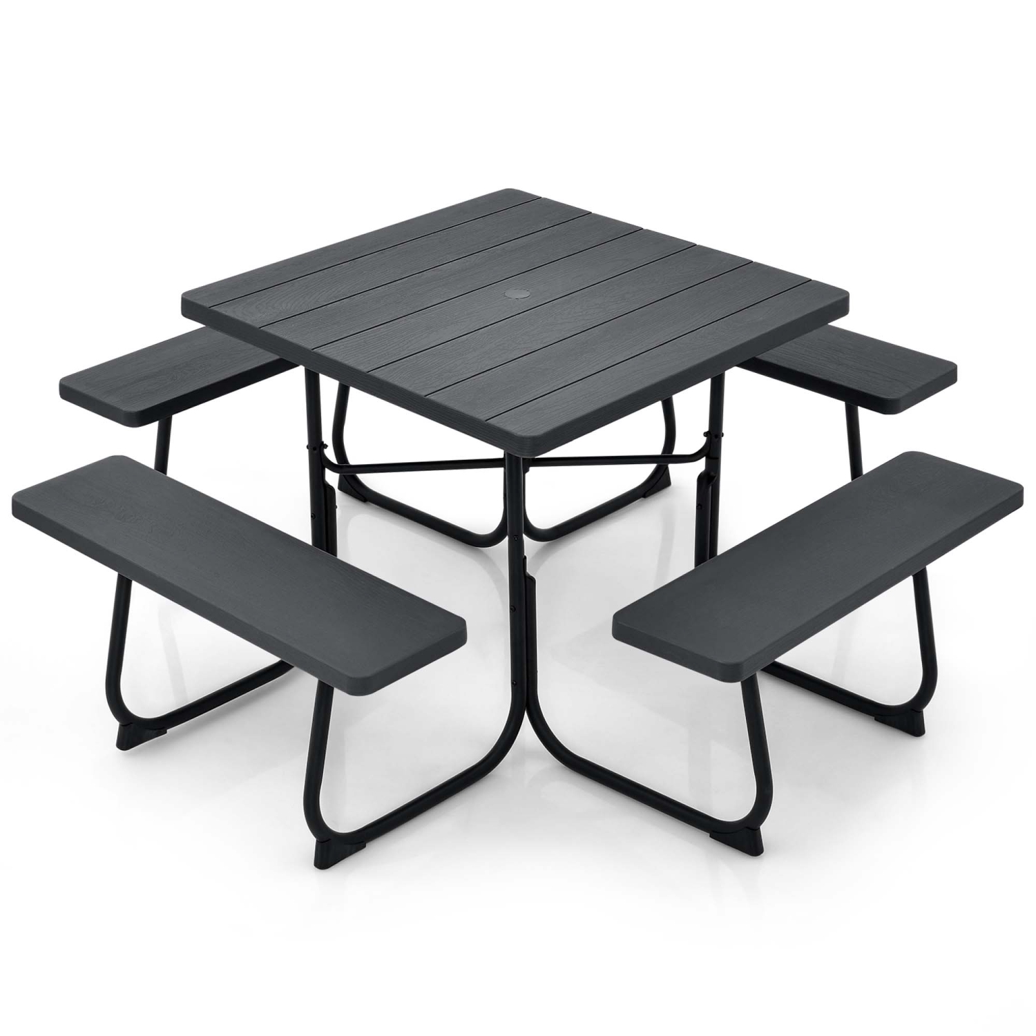Costway Outdoor 8-person Square Picnic Table Bench Set with 4 Benches & Umbrella Hole