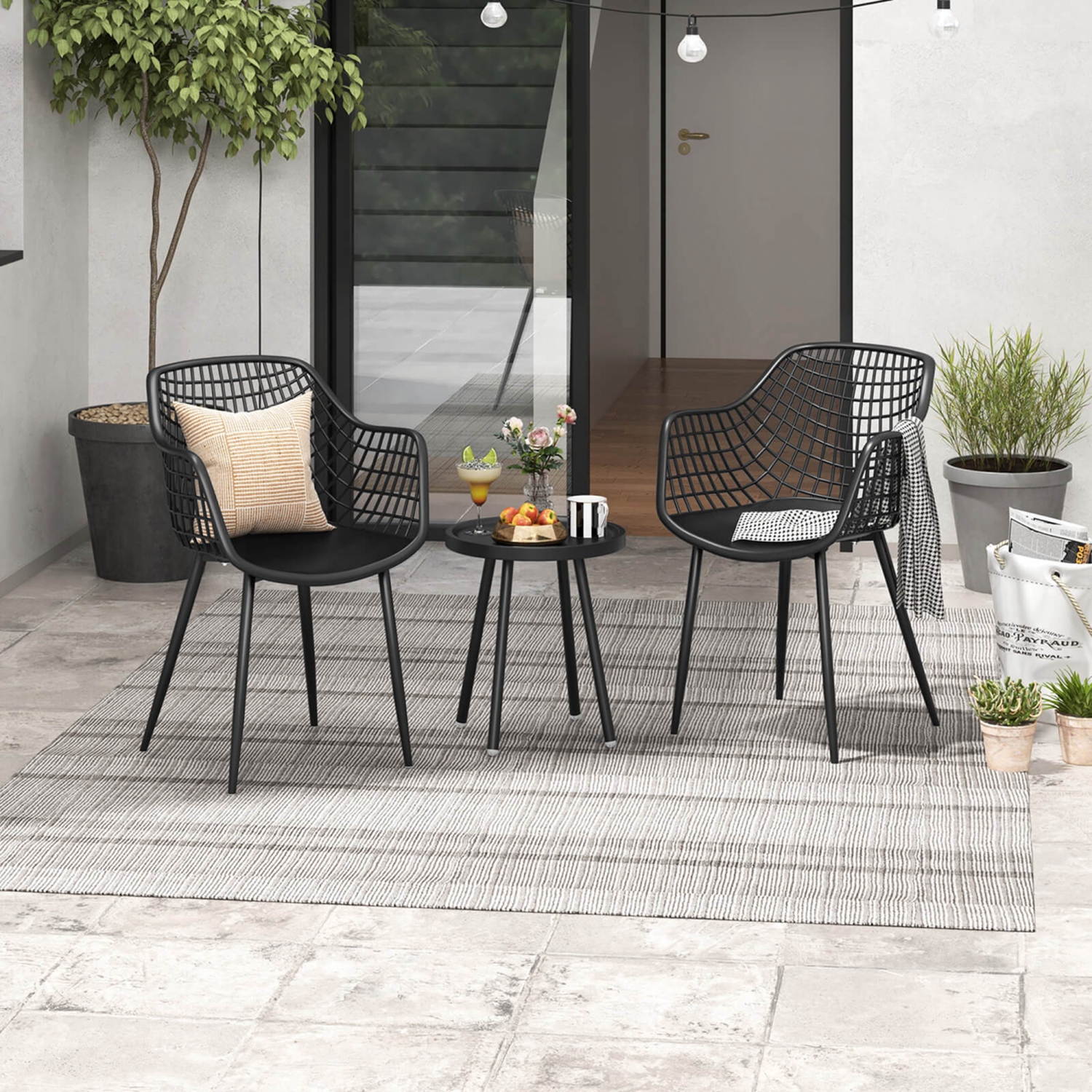 Ensemble bistro de patio de 3 pièces avec table et chaises résistantes aux intempéries de Costway - Ensemble de 2