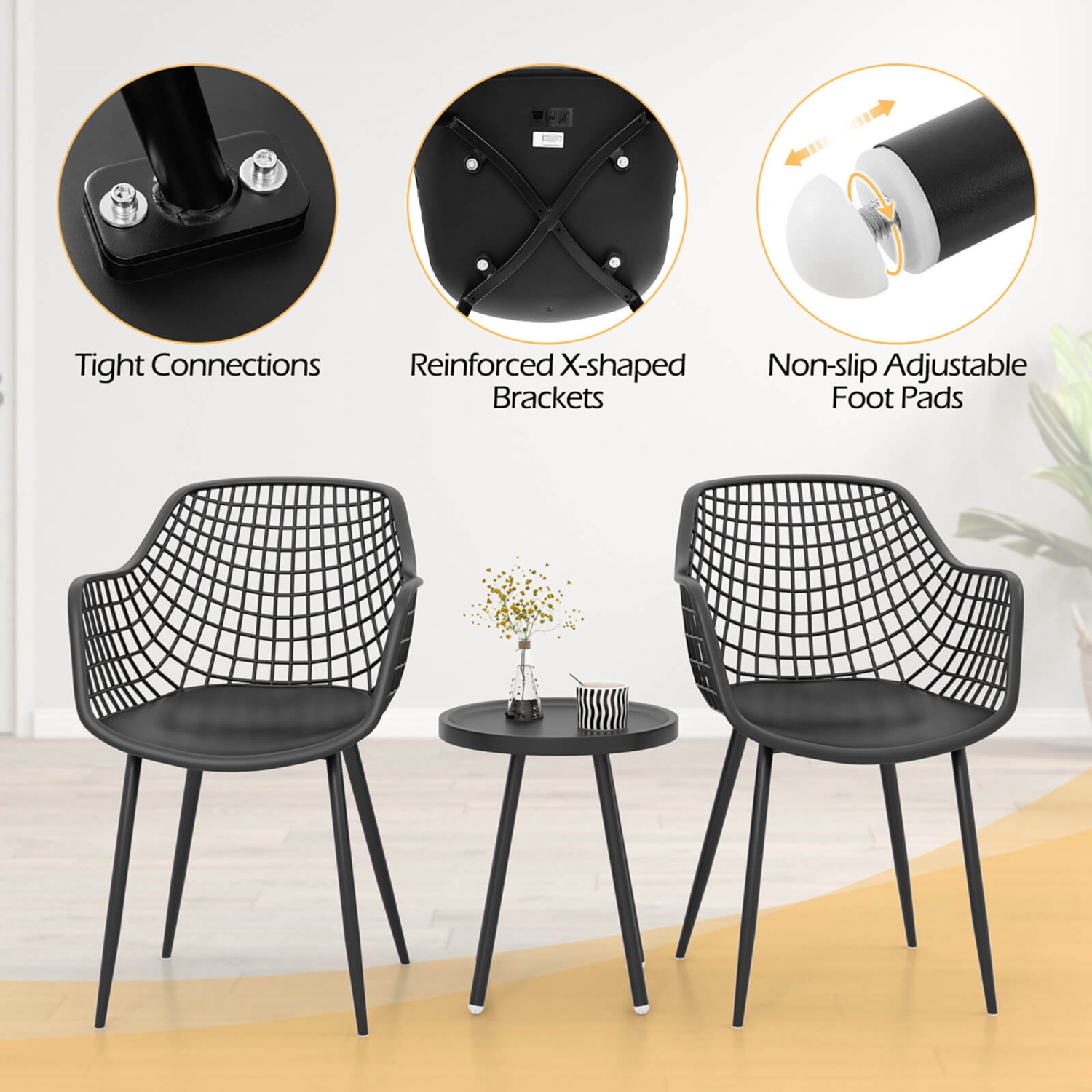 Ensemble bistro de patio de 3 pièces avec table et chaises résistantes aux intempéries de Costway - Ensemble de 2