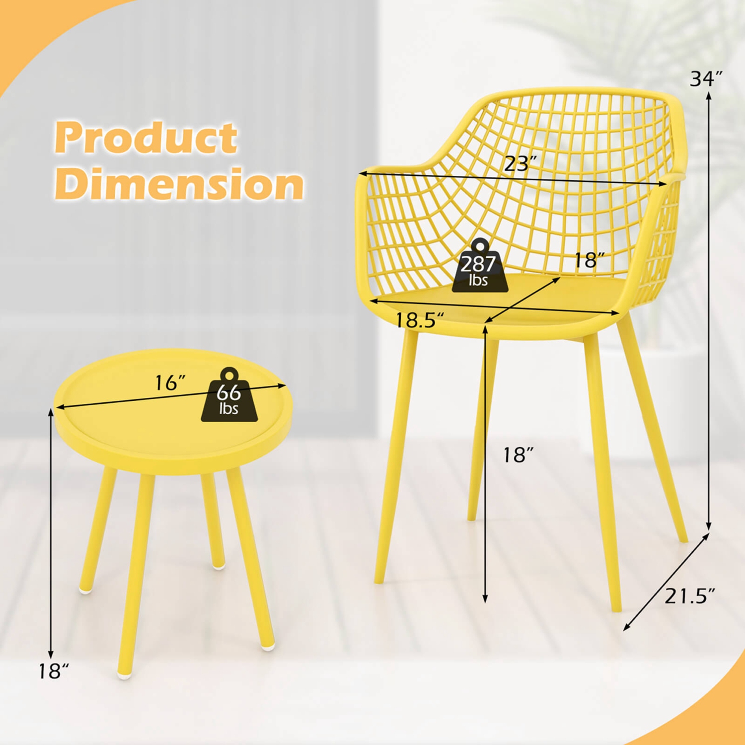 Costway 3 Piece Patio Bistro Set All Weather Heavy Duty Table and Chairs Set of 2