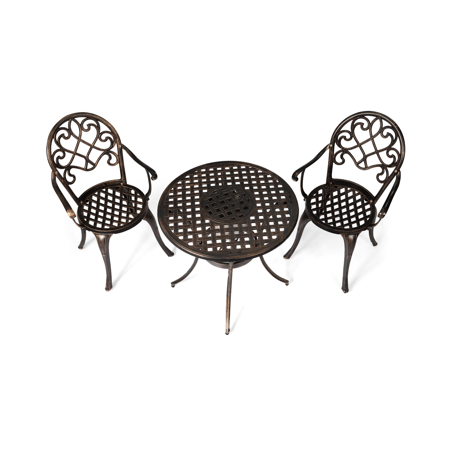 Ensemble patio extérieur en fonte d'aluminium de 3pcs pièces de Costway pour bistro attaché