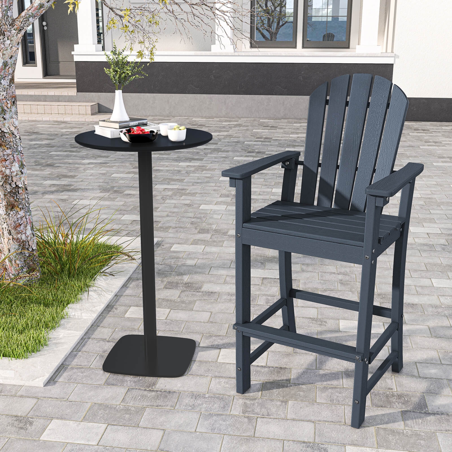 Costway Outdoor HDPE Bar Height Stool Patio Tall Chair Armrest Footrest All Weather