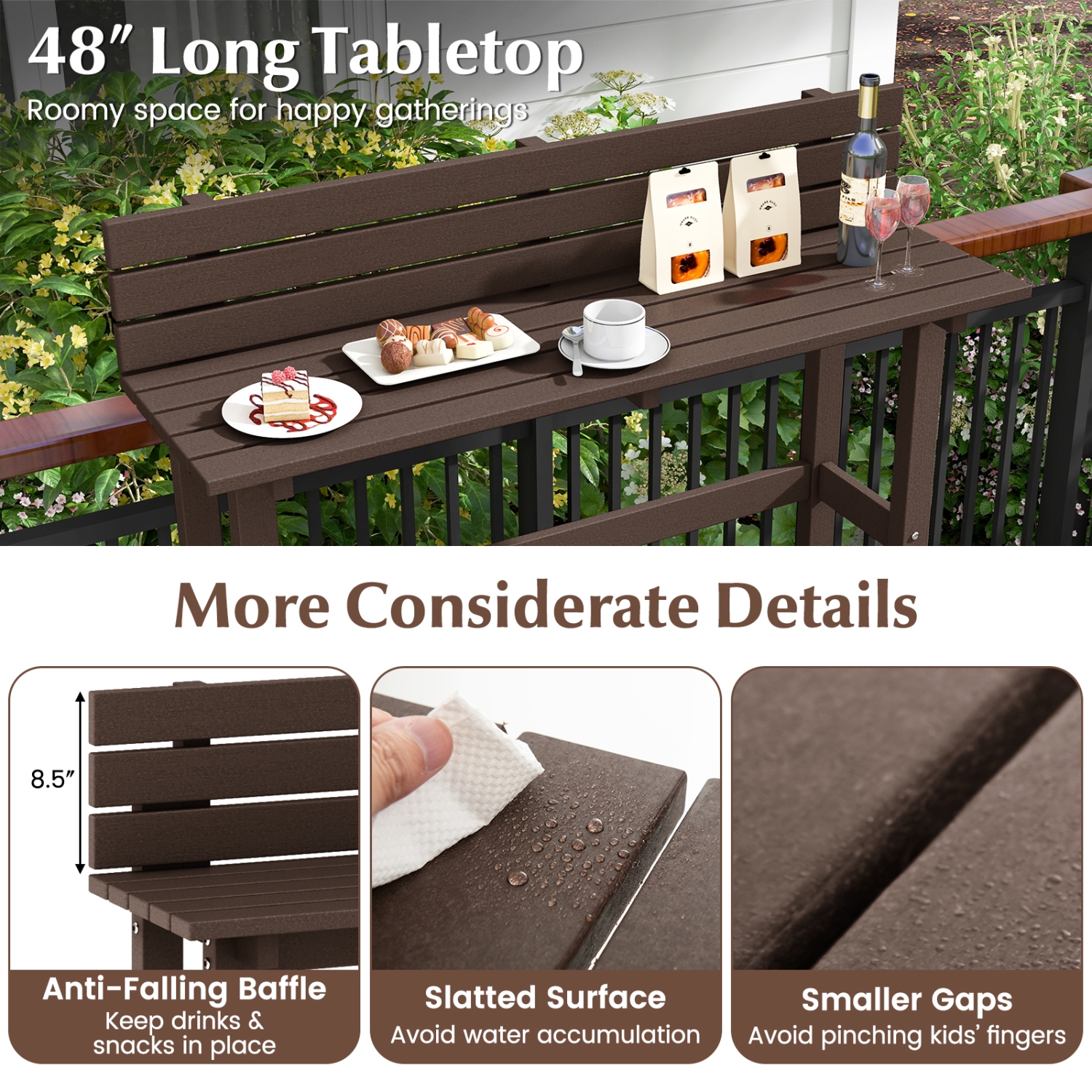 Costway 48" Outdoor Bar Table with Storage Shelf & Adjustable Foot Pads for Hot Tub
