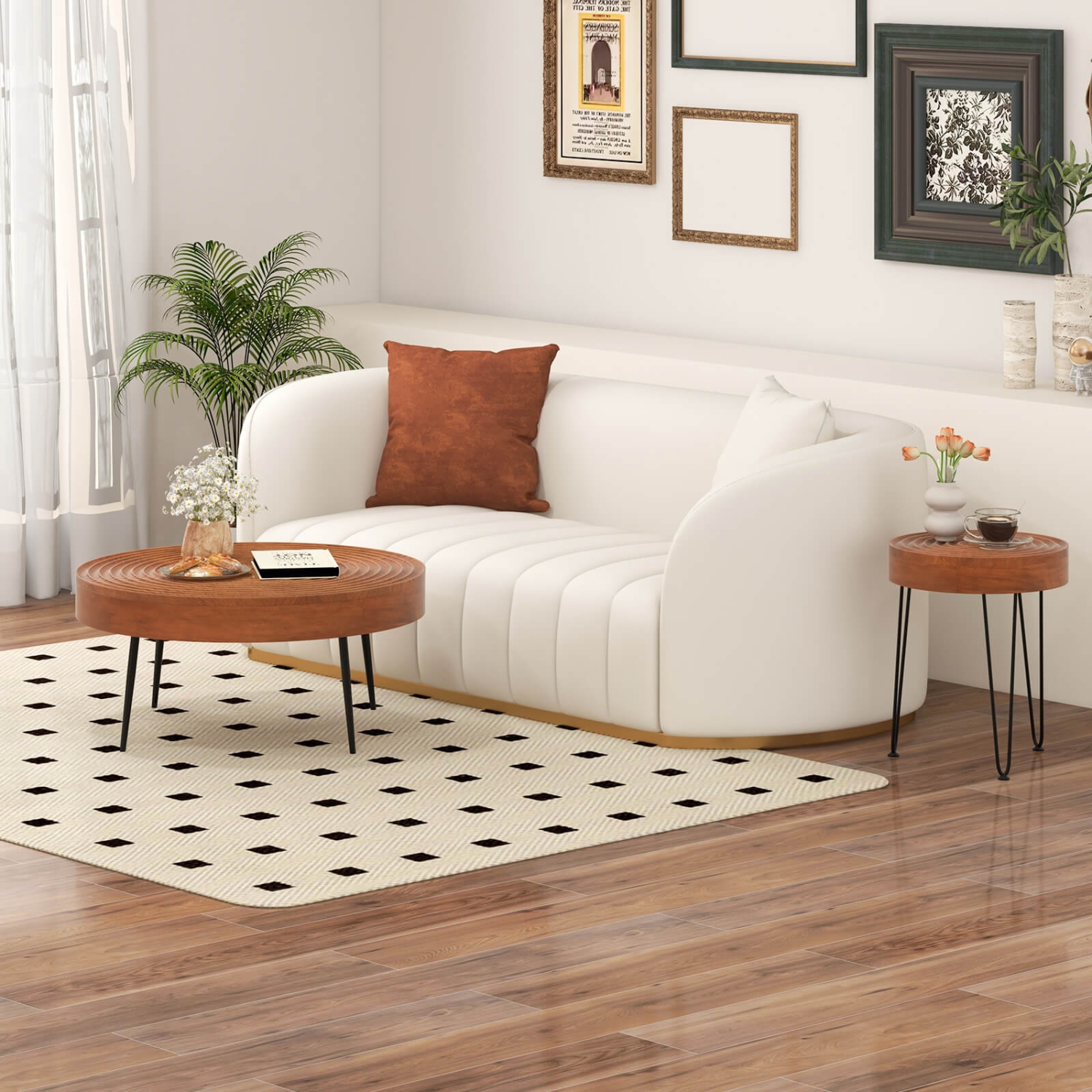 Ensemble de 2 tables d'extrémité rondes Farmhouse de Costway - fini naturel pour le salon