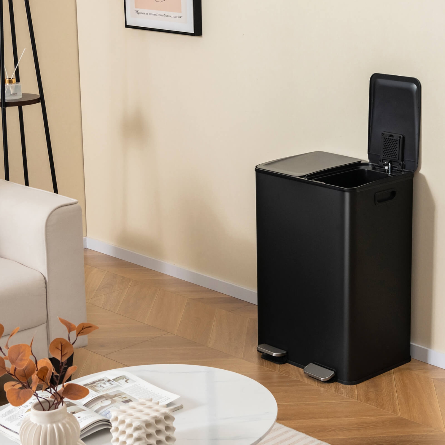 Pédale de poubelle à pédale double de 16 gallons en acier inoxydable de Costway