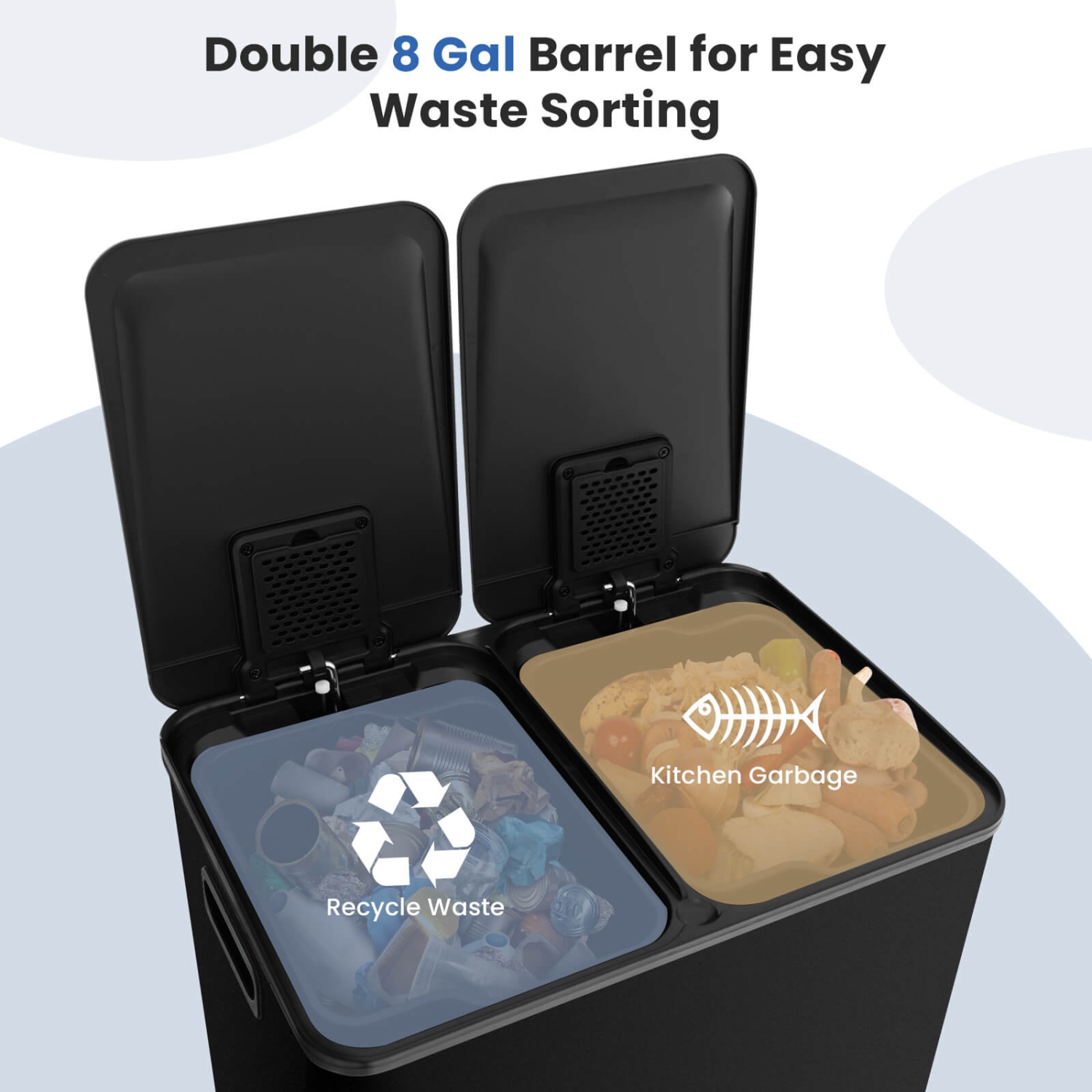 Pédale de poubelle à pédale double de 16 gallons en acier inoxydable de Costway