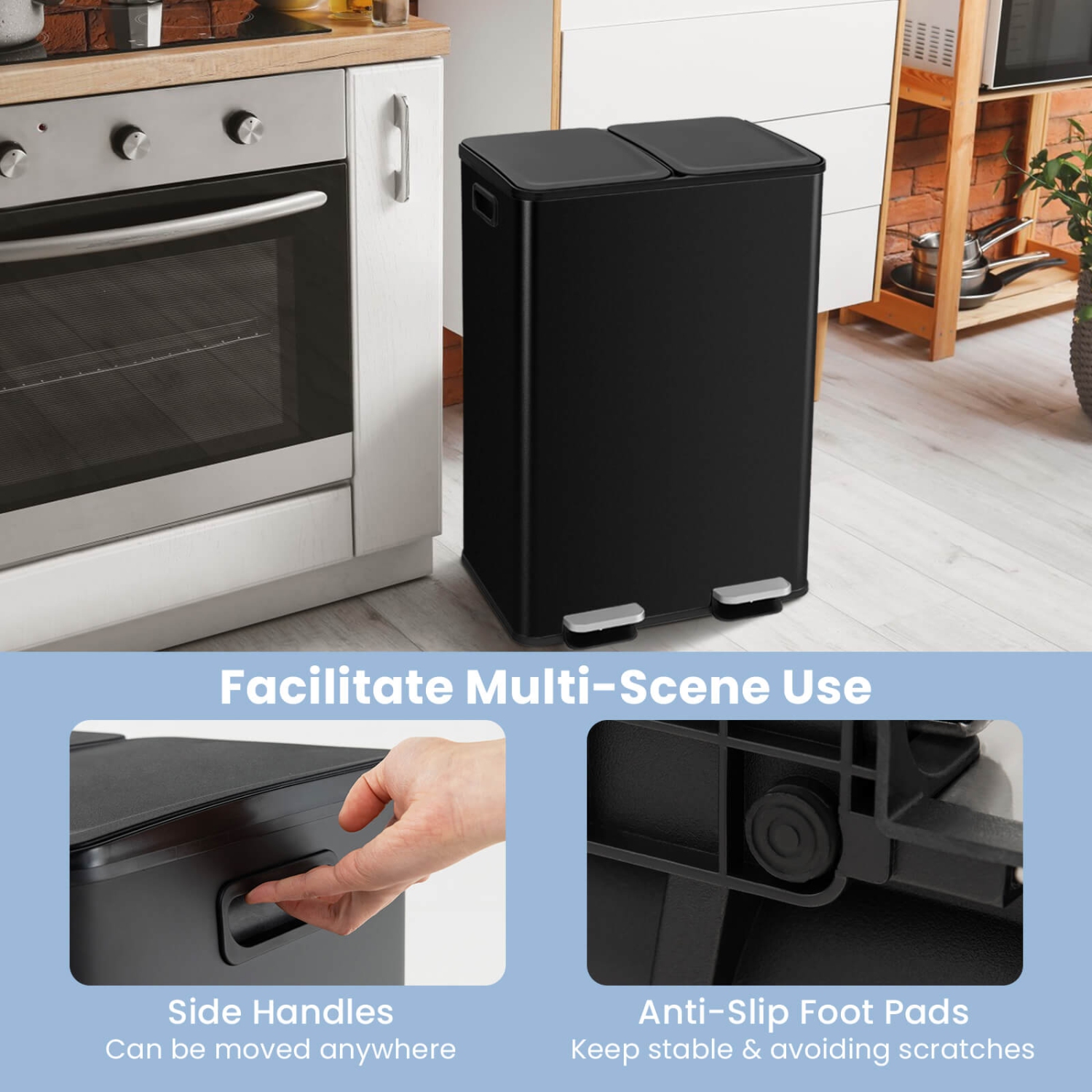 Pédale de poubelle à pédale double de 16 gallons en acier inoxydable de Costway