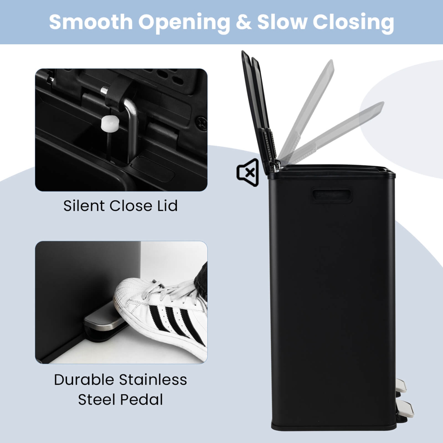 Pédale de poubelle à pédale double de 16 gallons en acier inoxydable de Costway