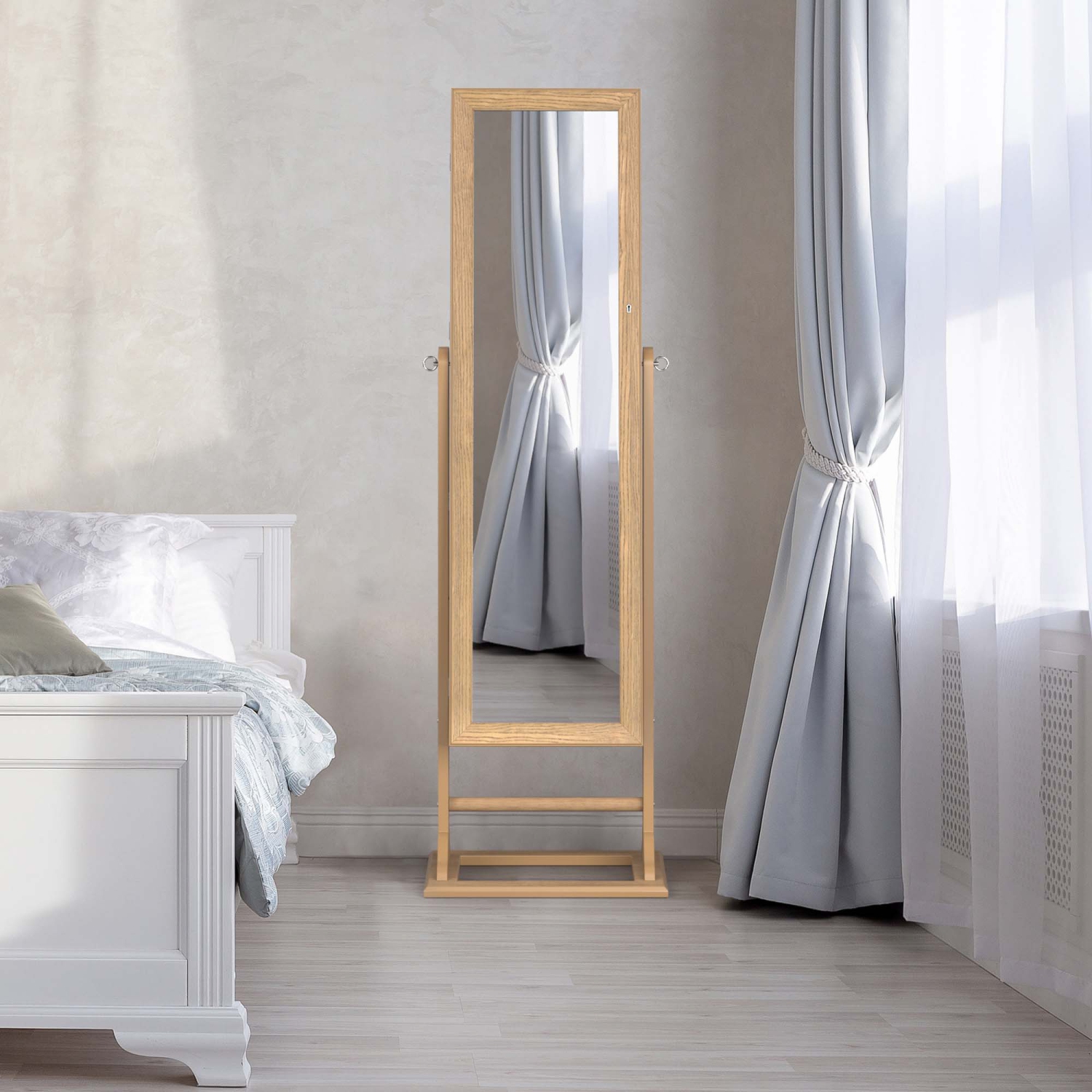 Armoire à bijoux avec miroir pleine longueur verrouillable et 6 lampes de Costway