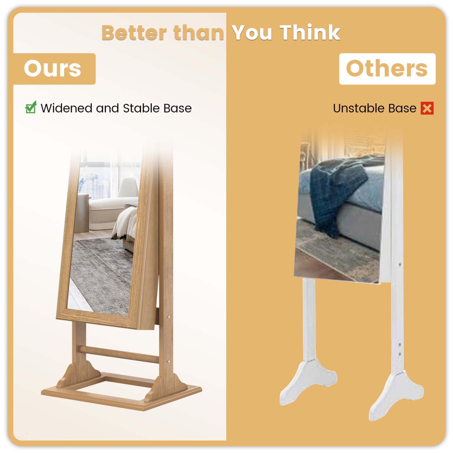 Armoire à bijoux avec miroir pleine longueur verrouillable et 6 lampes de Costway