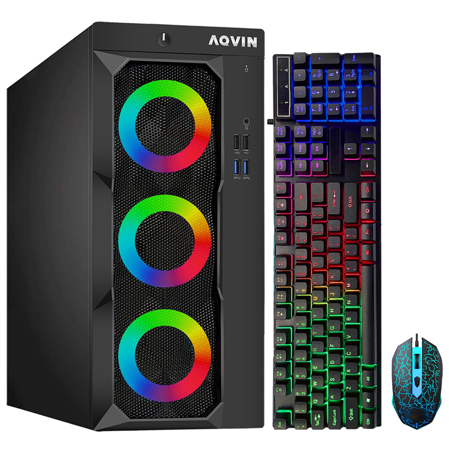 Refurbished (Excellent) - AQVIN LuminaRings RGB Gaming PC for Gamer/ Editing Desktop - NVIDIA Graphics Card RTX 3050 6GB (Intel Core i7 CPU/ New 2TB SSD/ 32GB RAM/ Windows 11 Pro)