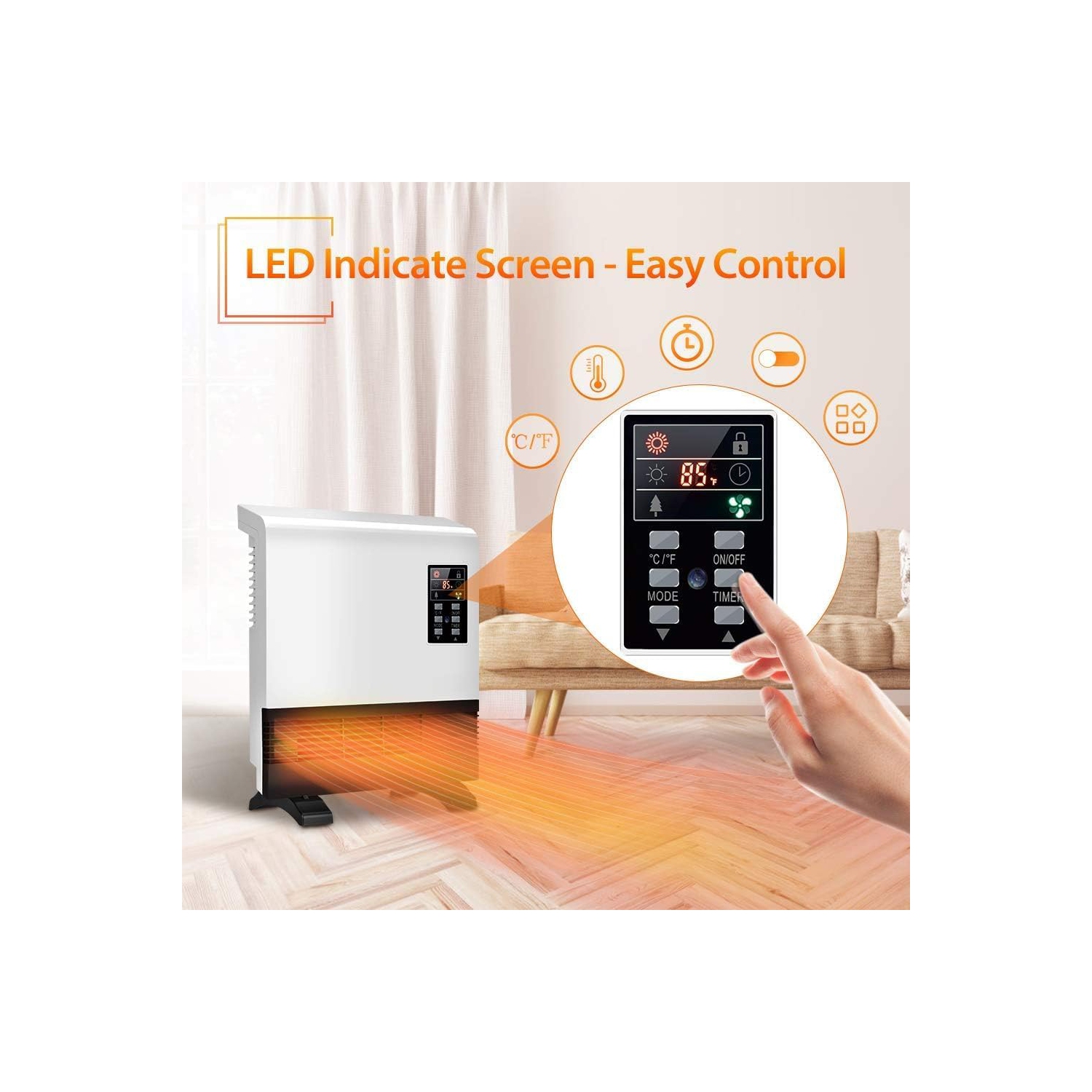 Nordic Hygge 1500-Watt Wall Mounted or Floor Portable Space Heater Infrared Quartz, Timer, Thermostat, Overheat Protection, ETL certificate