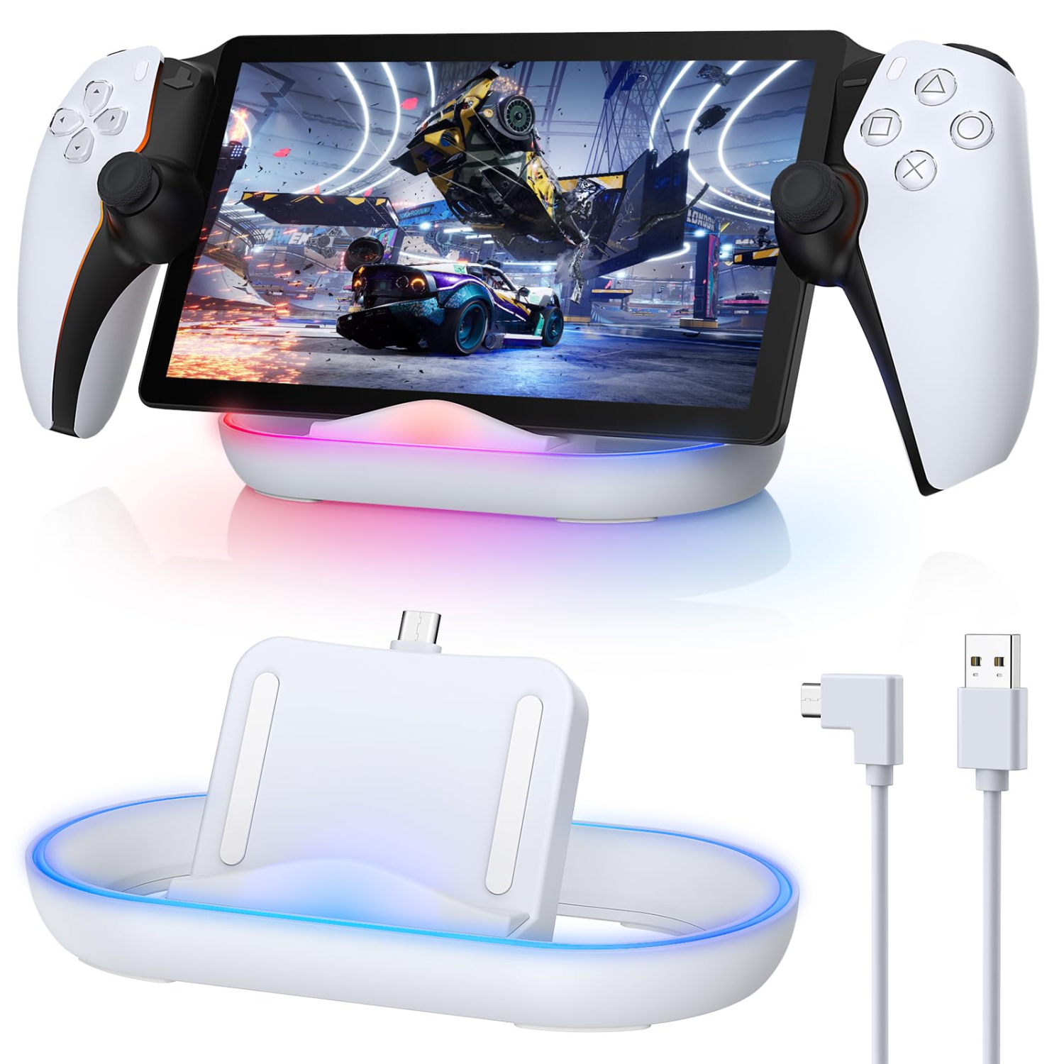 Charging Stand for PlayStation Portal,Portable Charge Dock Station forPortal with 14 RGB Light Modes and Type-C Cable,Charger Base for PS Portal