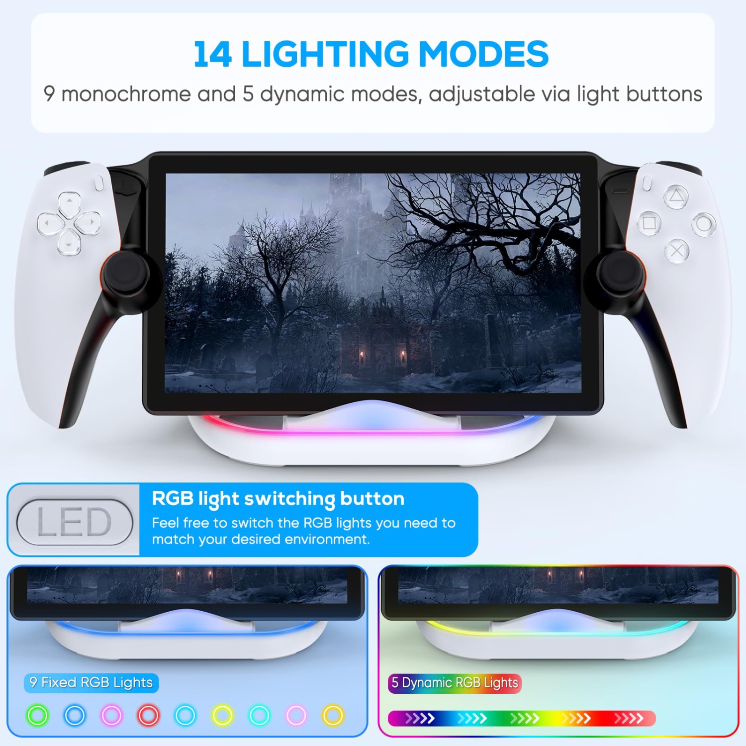 Charging Stand for PlayStation Portal,Portable Charge Dock Station forPortal with 14 RGB Light Modes and Type-C Cable,Charger Base for PS Portal