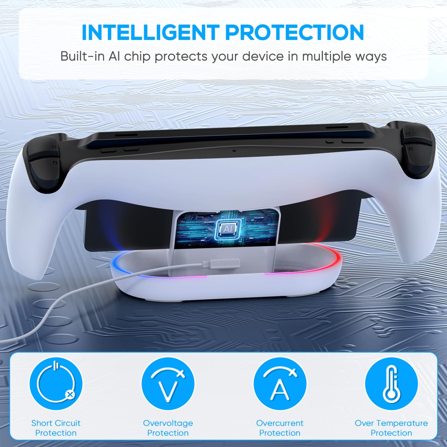 Charging Stand for PlayStation Portal,Portable Charge Dock Station forPortal with 14 RGB Light Modes and Type-C Cable,Charger Base for PS Portal