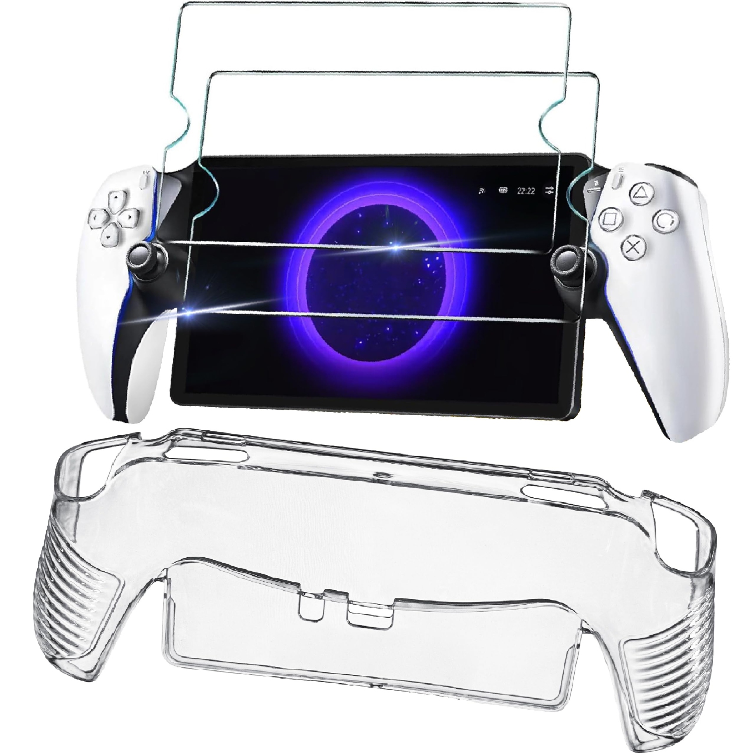 Clear Case with Screen Protectors for Playstation Portal- Soft TPU Back Case,Anti-Scratch Protective Clear Cover Skin and 2-Pack Tempered Glass