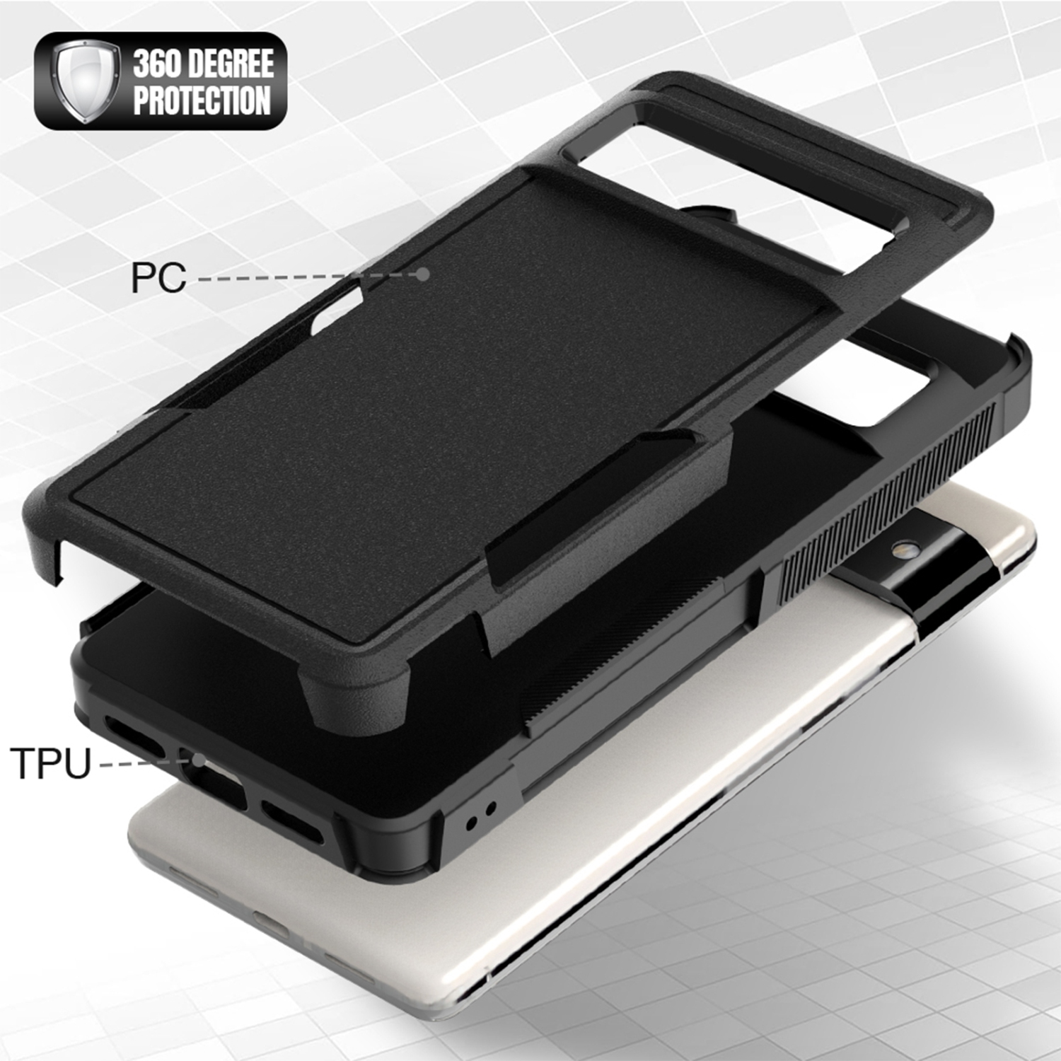 Étui pour Pixel de 7 6,3 po de Google avec protecteur d'écran en verre trempé antichoc intégral de qualité militaire contre les chutes