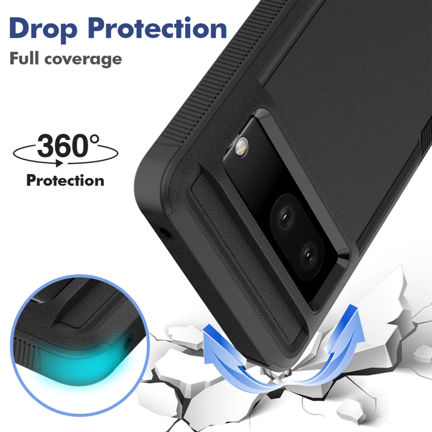 Google Pixel Case 7 Pro 6.7 inch with Tempered Glass Screen Protector Full Body Military Grade Drop Protection Shockproof