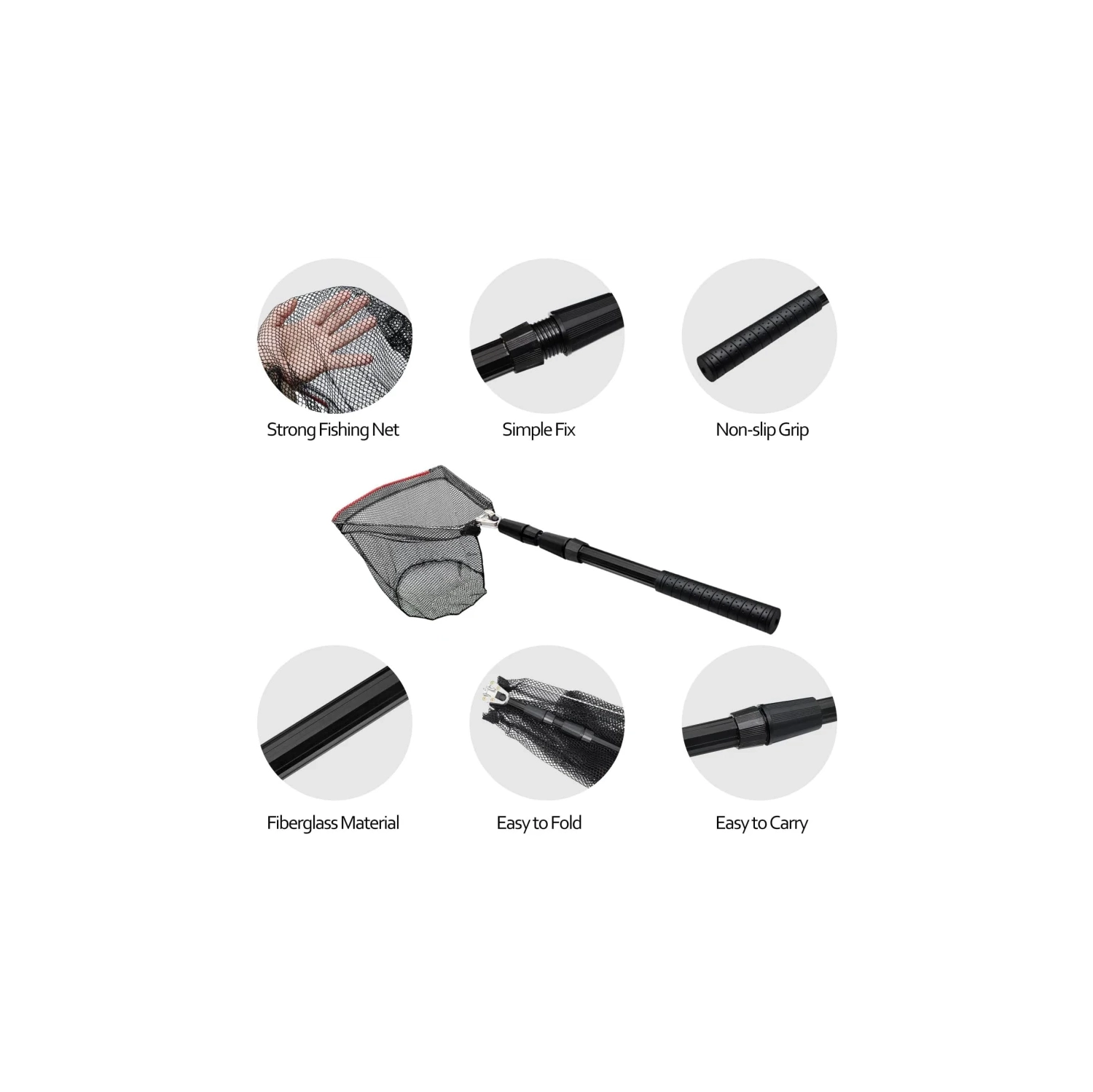 Telescopic Fishing Net - Folding Rubber Landing Net with Adjustable Pole for Easy Catch & Release in Saltwater & Freshwater