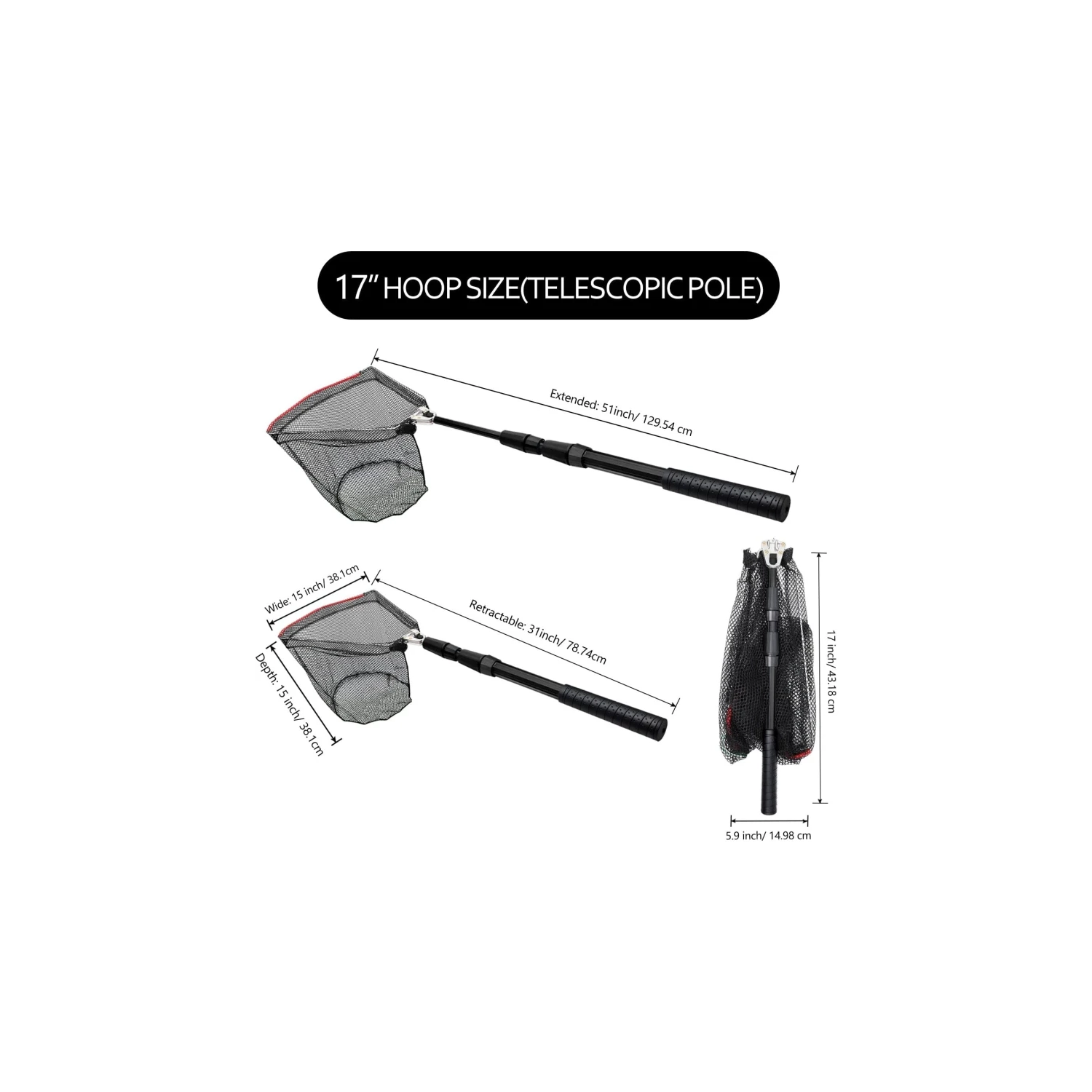 Telescopic Fishing Net - Folding Rubber Landing Net with Adjustable Pole for Easy Catch & Release in Saltwater & Freshwater