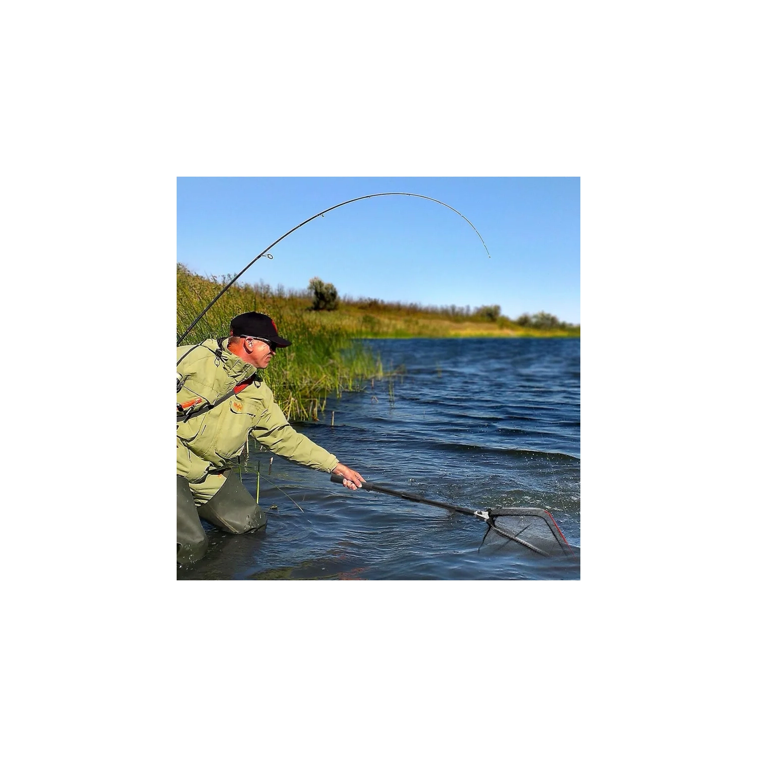 Telescopic Fishing Net - Folding Rubber Landing Net with Adjustable Pole for Easy Catch & Release in Saltwater & Freshwater