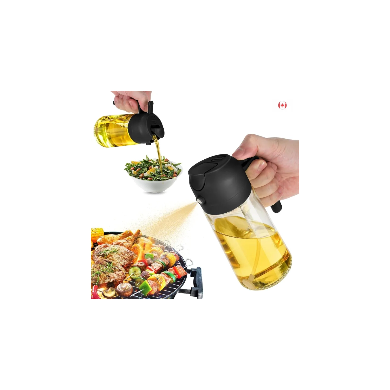 16oz Olive Oil Dispenser and Sprayer - 2 in 1 470ml Oil Bottle for Cooking, Salad, BBQ - Black