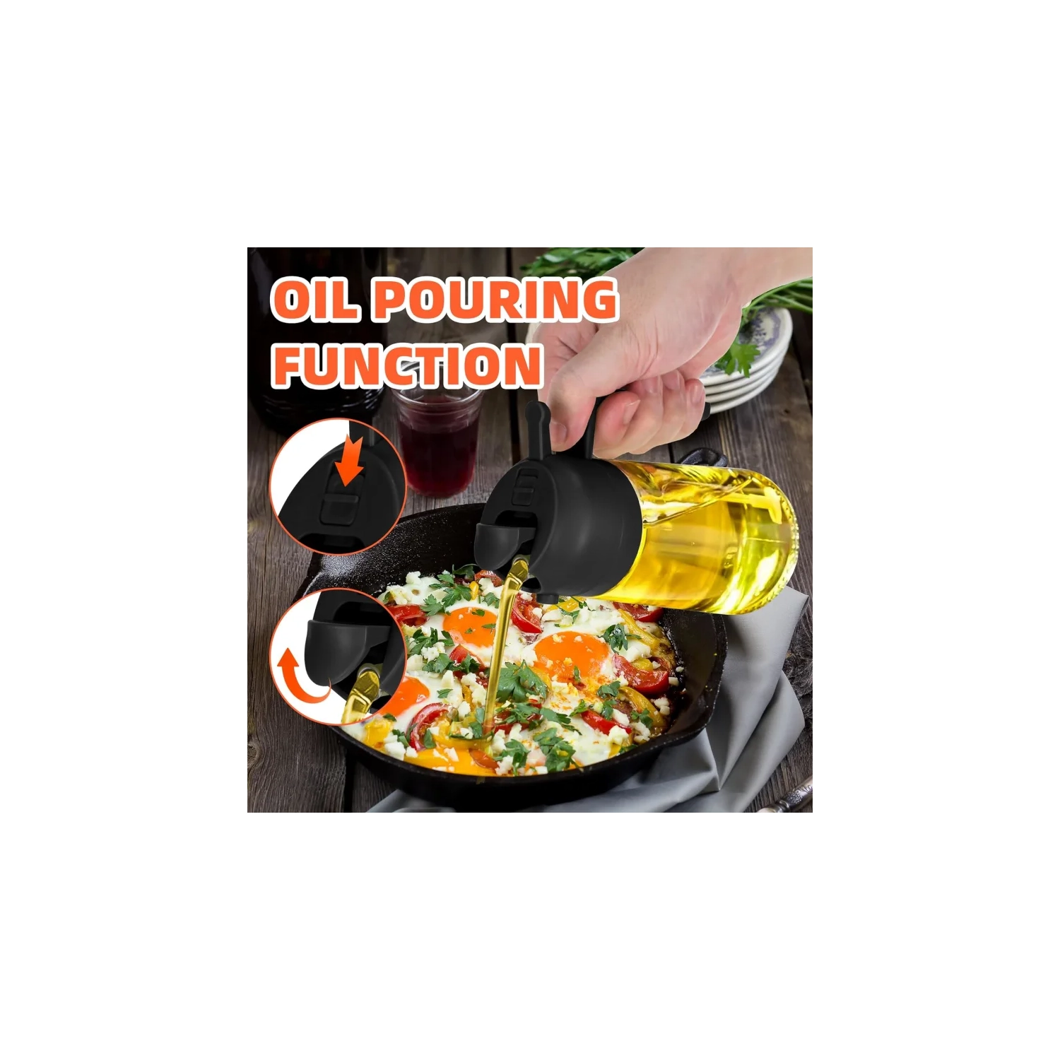 16oz Olive Oil Dispenser and Sprayer - 2 in 1 470ml Oil Bottle for Cooking, Salad, BBQ - Black