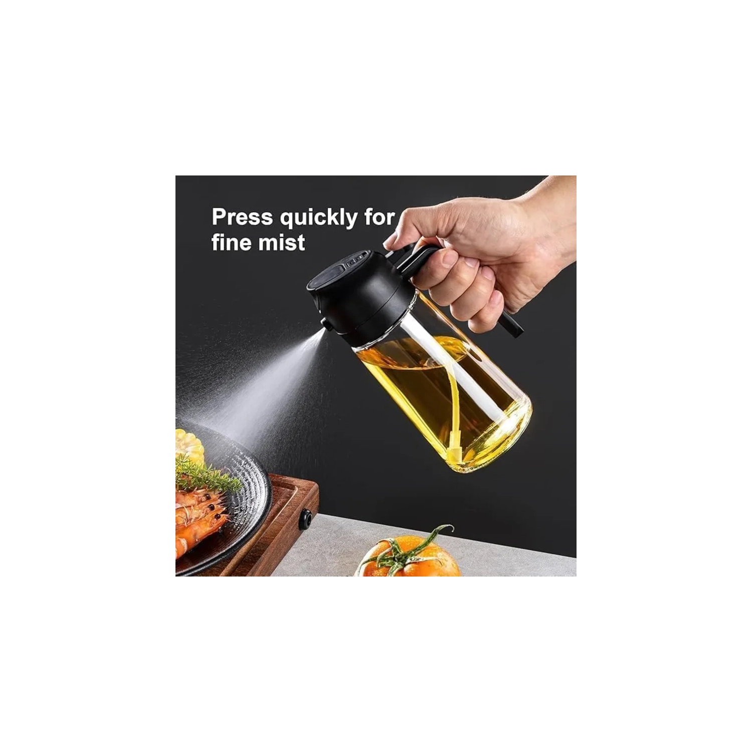 16oz Olive Oil Dispenser and Sprayer - 2 in 1 470ml Oil Bottle for Cooking, Salad, BBQ - Black