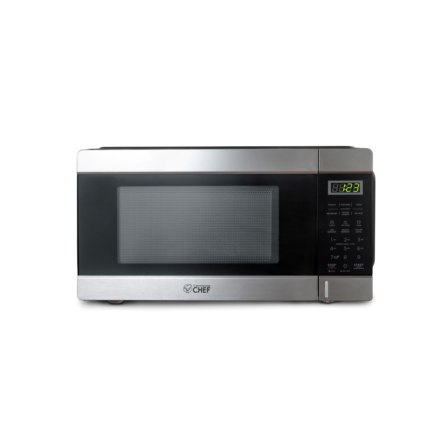 Commercial Chef Countertop Microwave, 1.1 Cubic Feet, Black With Stainless Steel Trim