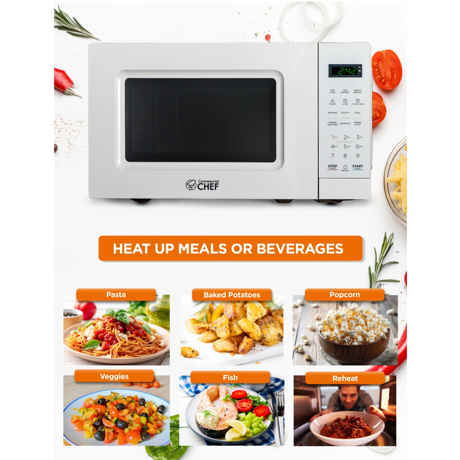 COMMERCIAL CHEF 0.7 Cu.Ft Countertop Microwave Oven