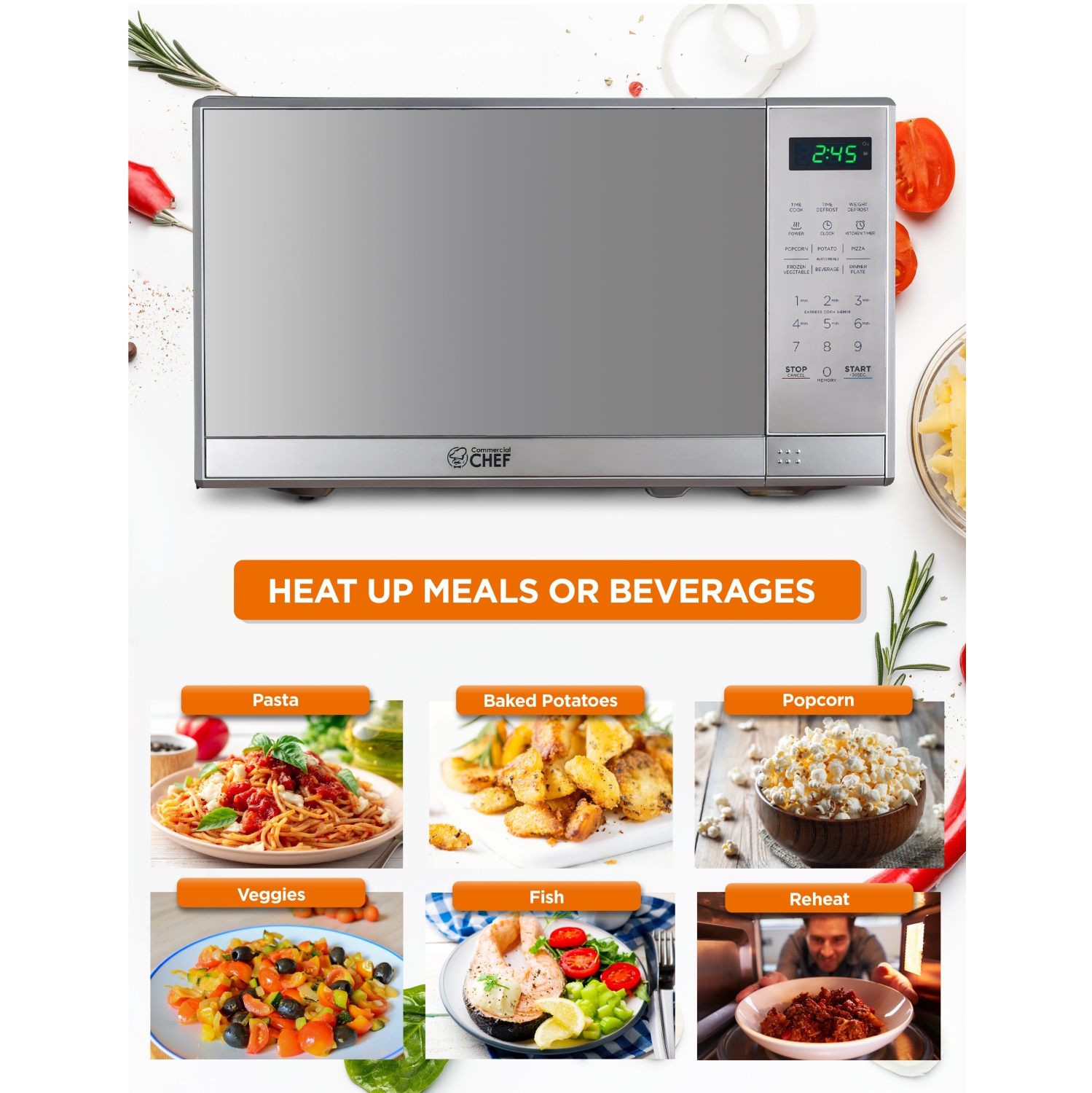 COMMERCIAL CHEF 0.7 Cu.Ft Counter Top Microwave Oven