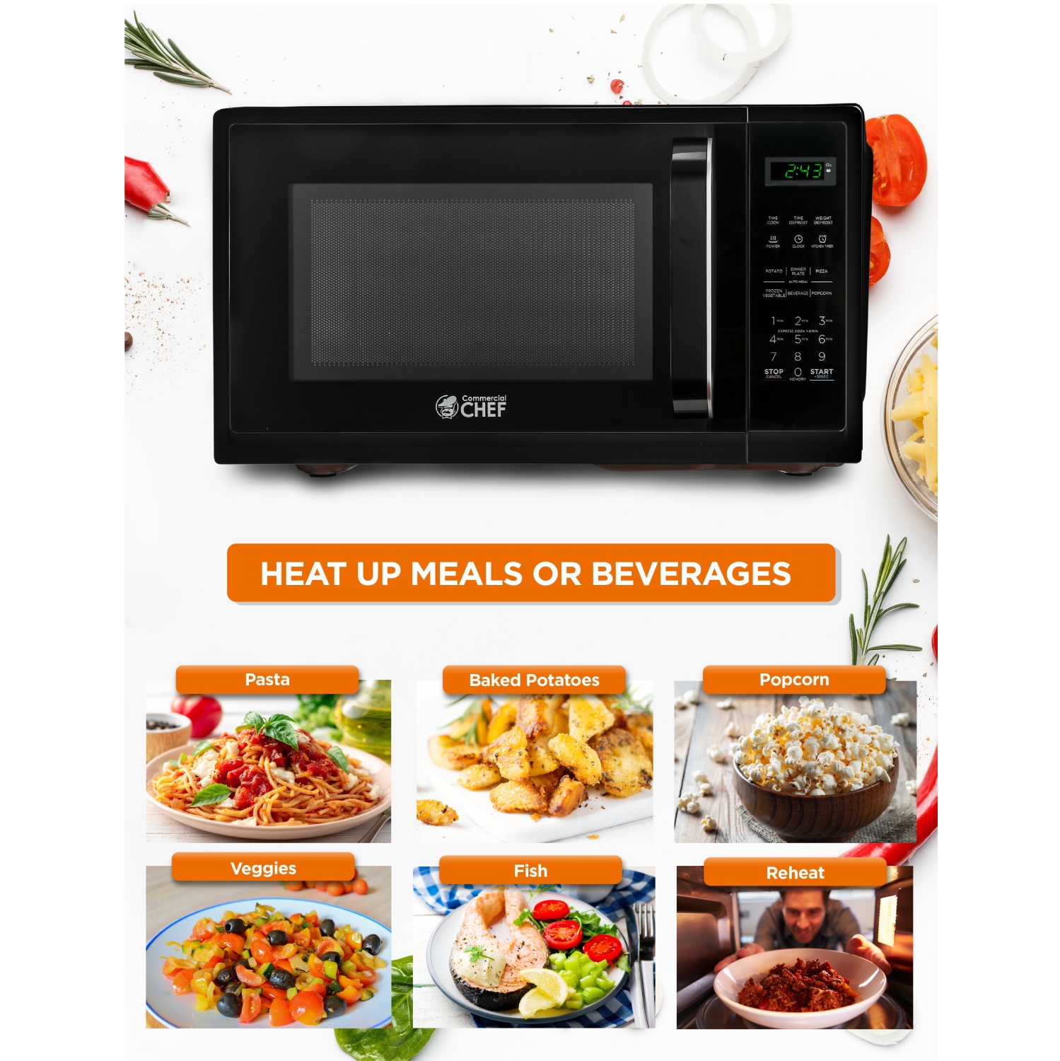COMMERCIAL CHEF 0.9 Cu.Ft Countertop Microwave Oven