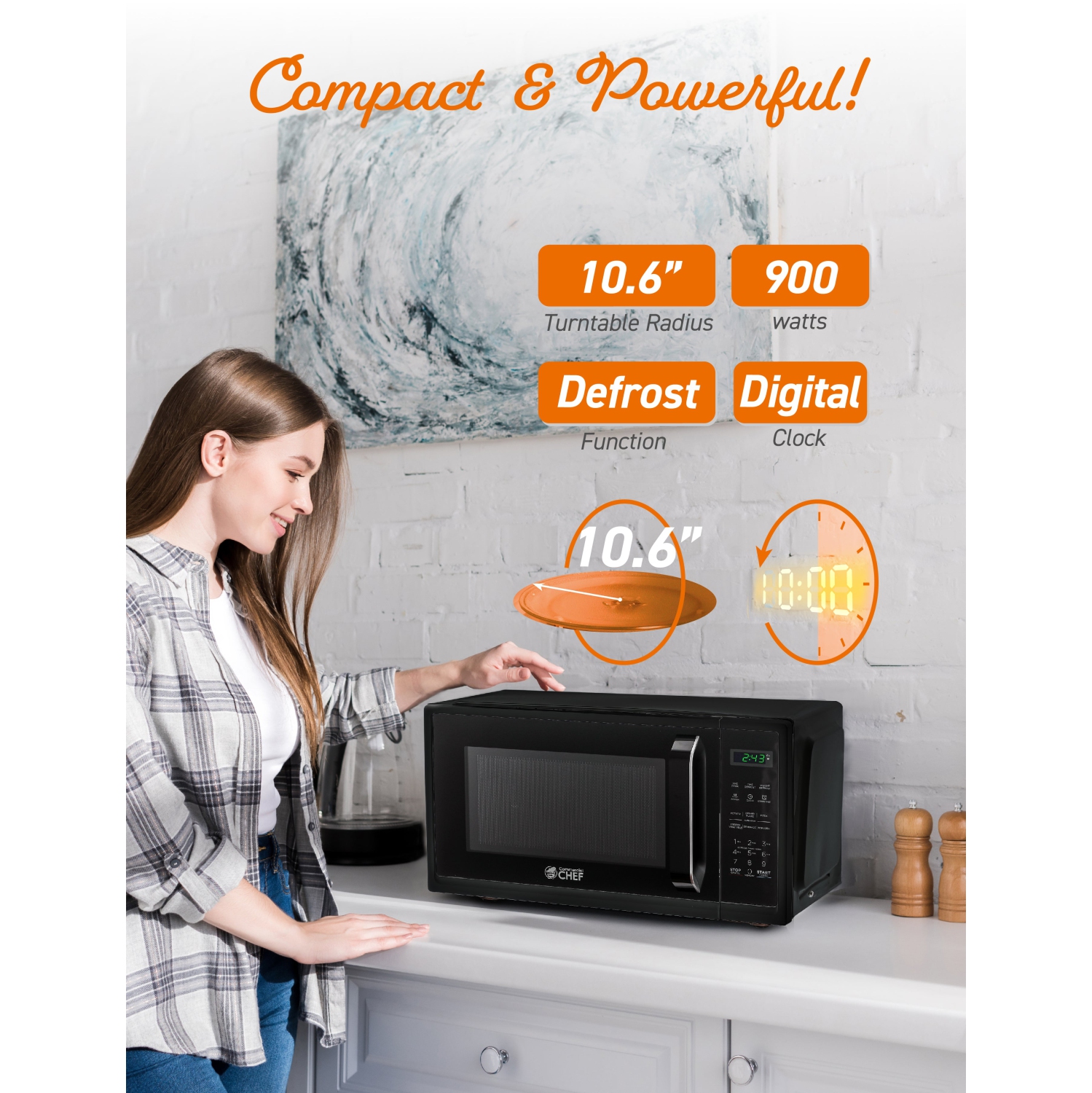 COMMERCIAL CHEF 0.9 Cu.Ft Countertop Microwave Oven