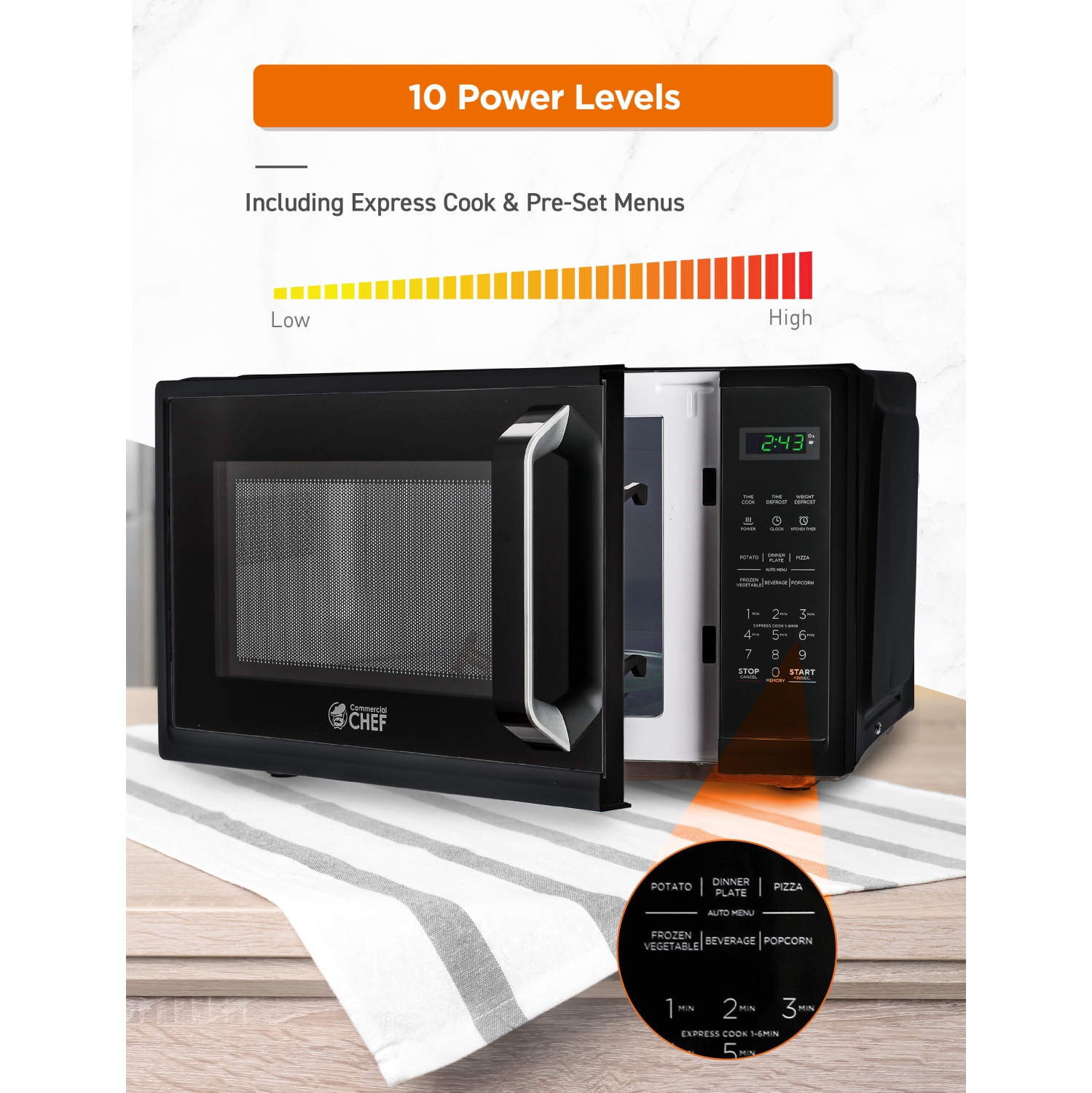COMMERCIAL CHEF 0.9 Cu.Ft Countertop Microwave Oven