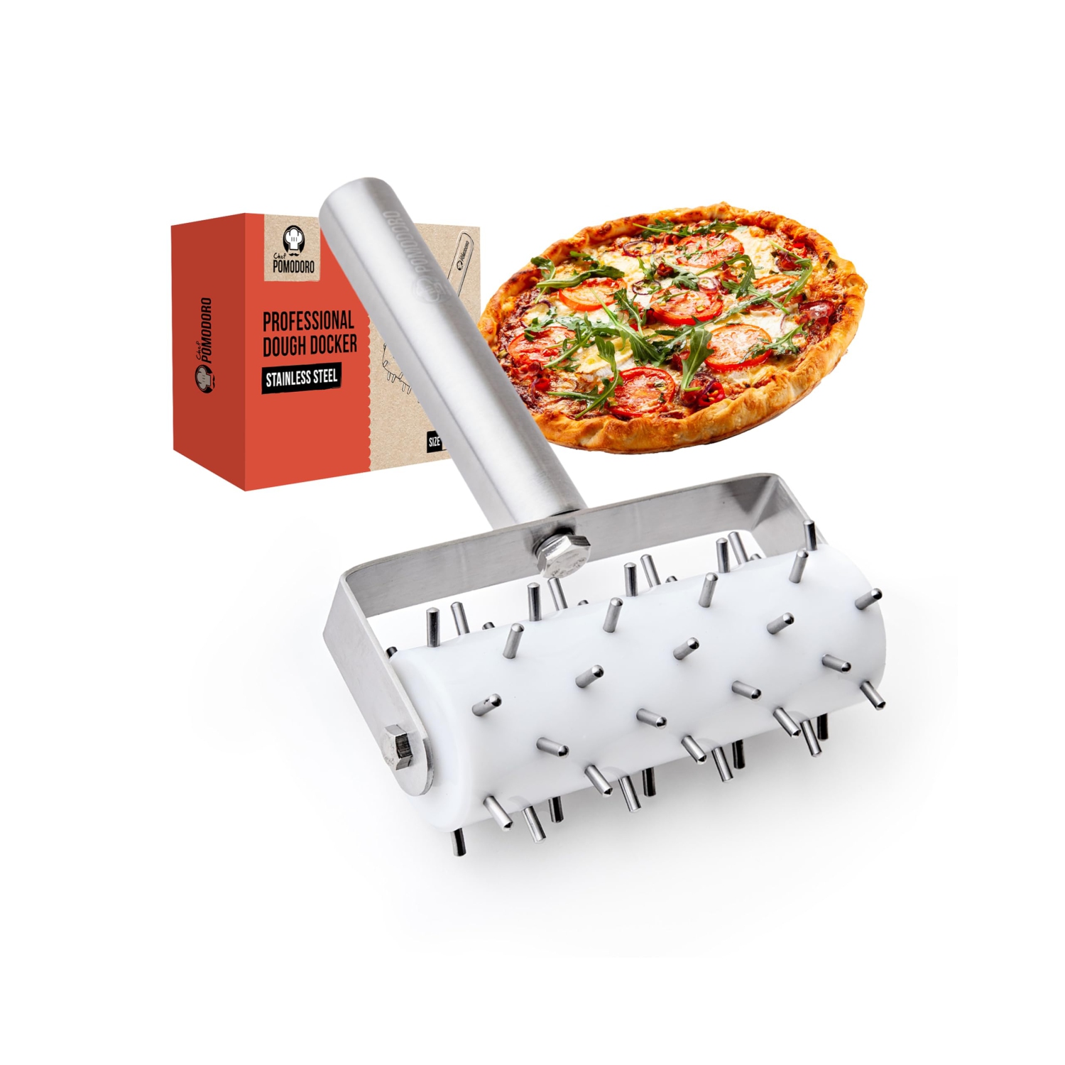 Rouleau-pâte à pizza en acier inoxydable Pomodoro de chef
