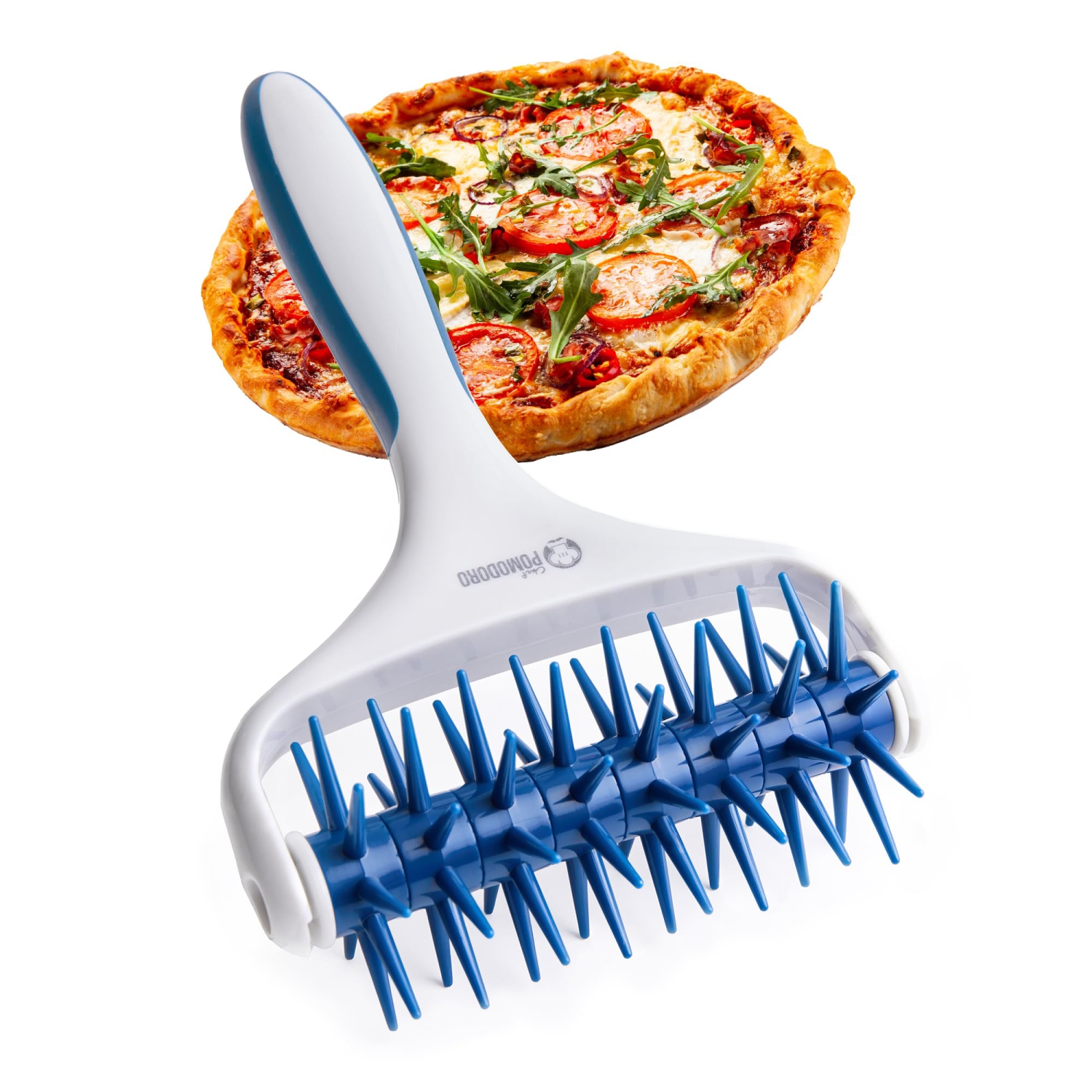 Rouleau de pâte à pizza en plastique Pomodoro de chef - Prouette à pizza durable, Docker à pâte, Docker à pizza, Rouleau à pizza (sarcelle)