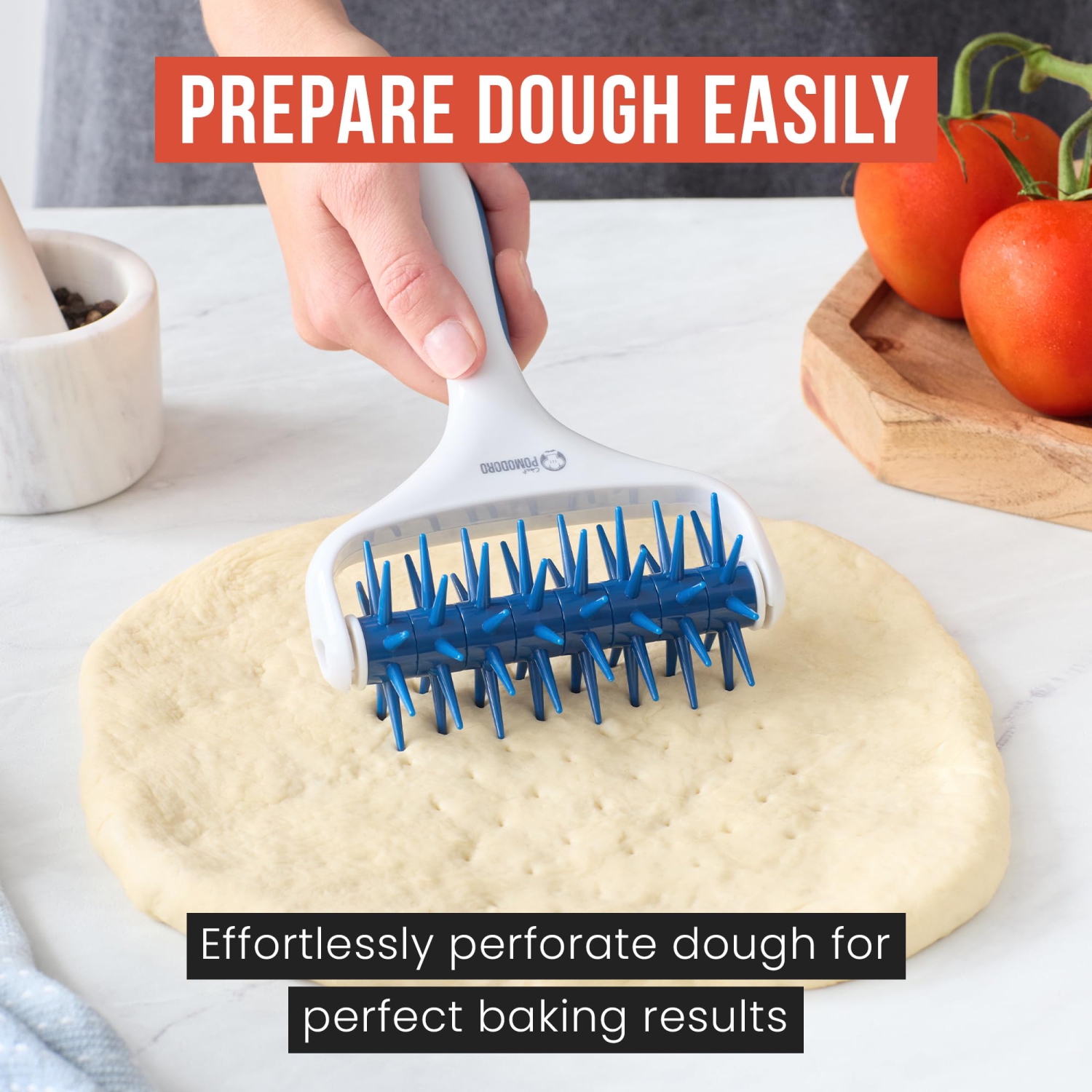 Rouleau de pâte à pizza en plastique Pomodoro de chef - Prouette à pizza durable, Docker à pâte, Docker à pizza, Rouleau à pizza (sarcelle)