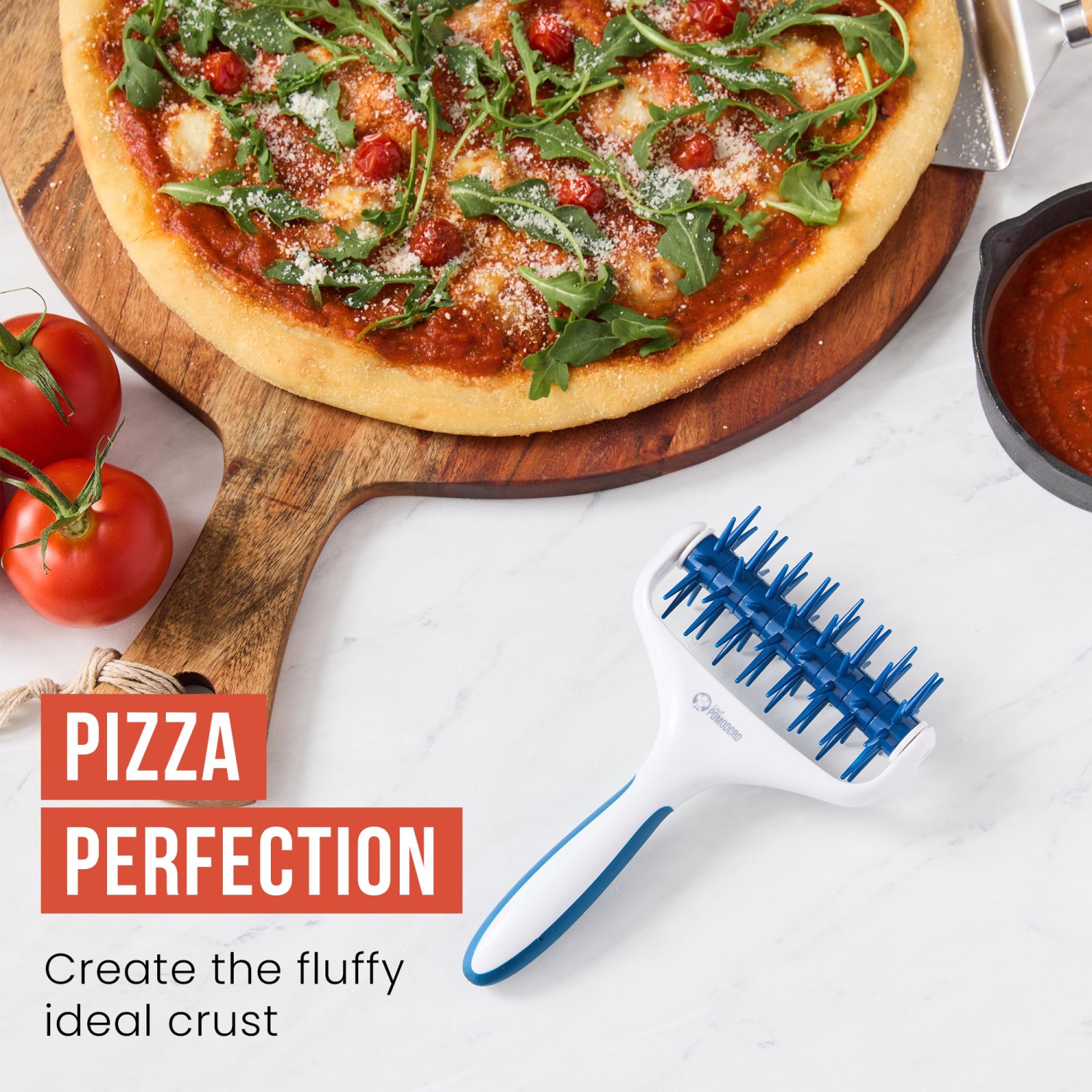 Rouleau de pâte à pizza en plastique Pomodoro de chef - Prouette à pizza durable, Docker à pâte, Docker à pizza, Rouleau à pizza (sarcelle)