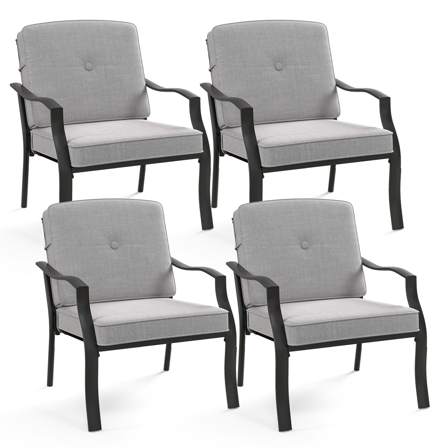 Chaises de patio en métal 4 pièces de Costway pour salle à manger d'extérieur, robustes avec coussins, gris jardin