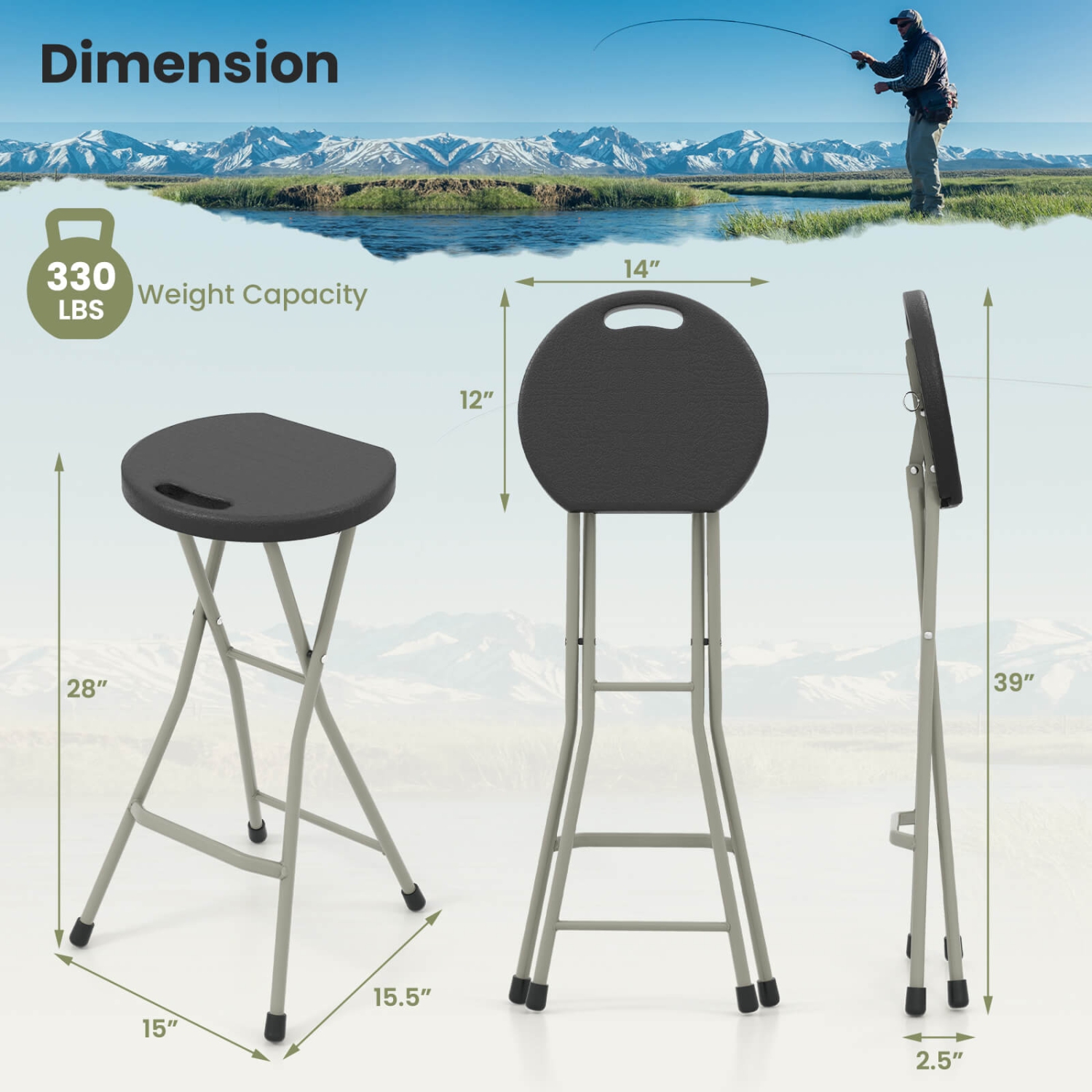 Tabouret de pêche léger et portatif 330&nbsp;lb 2 pièces de Costway