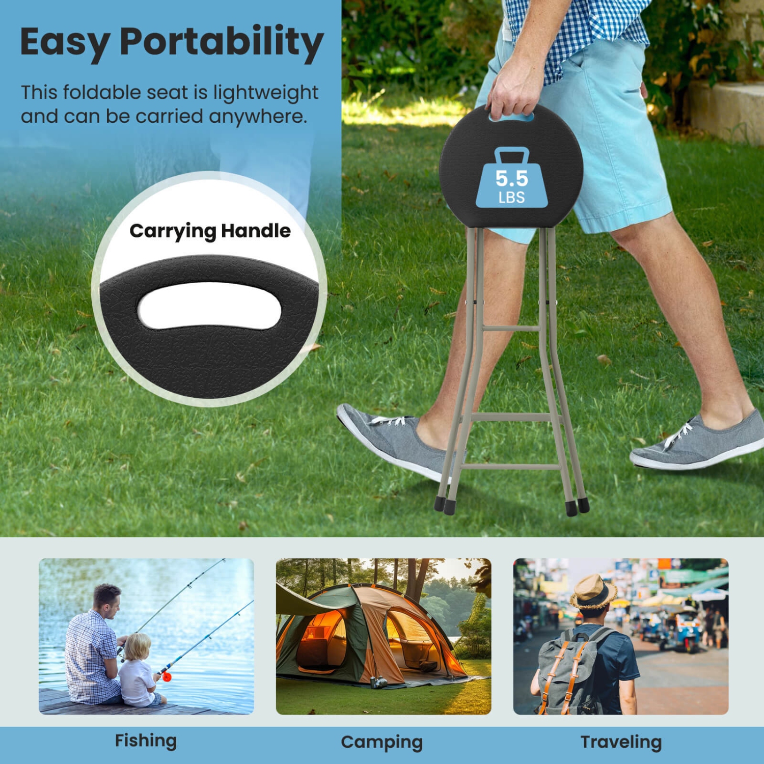 Costway 4 PCS Portable Folding Stools Lightweight Fishing Stool with 330 lbs Limited