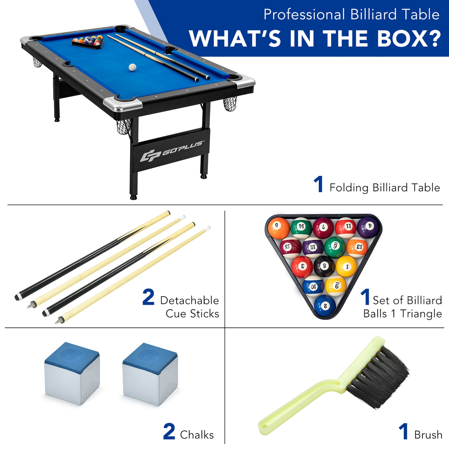 Table de billard pliable de 6 pi de Goplus, 76 po, idéale pour les enfants et les adultes bleus