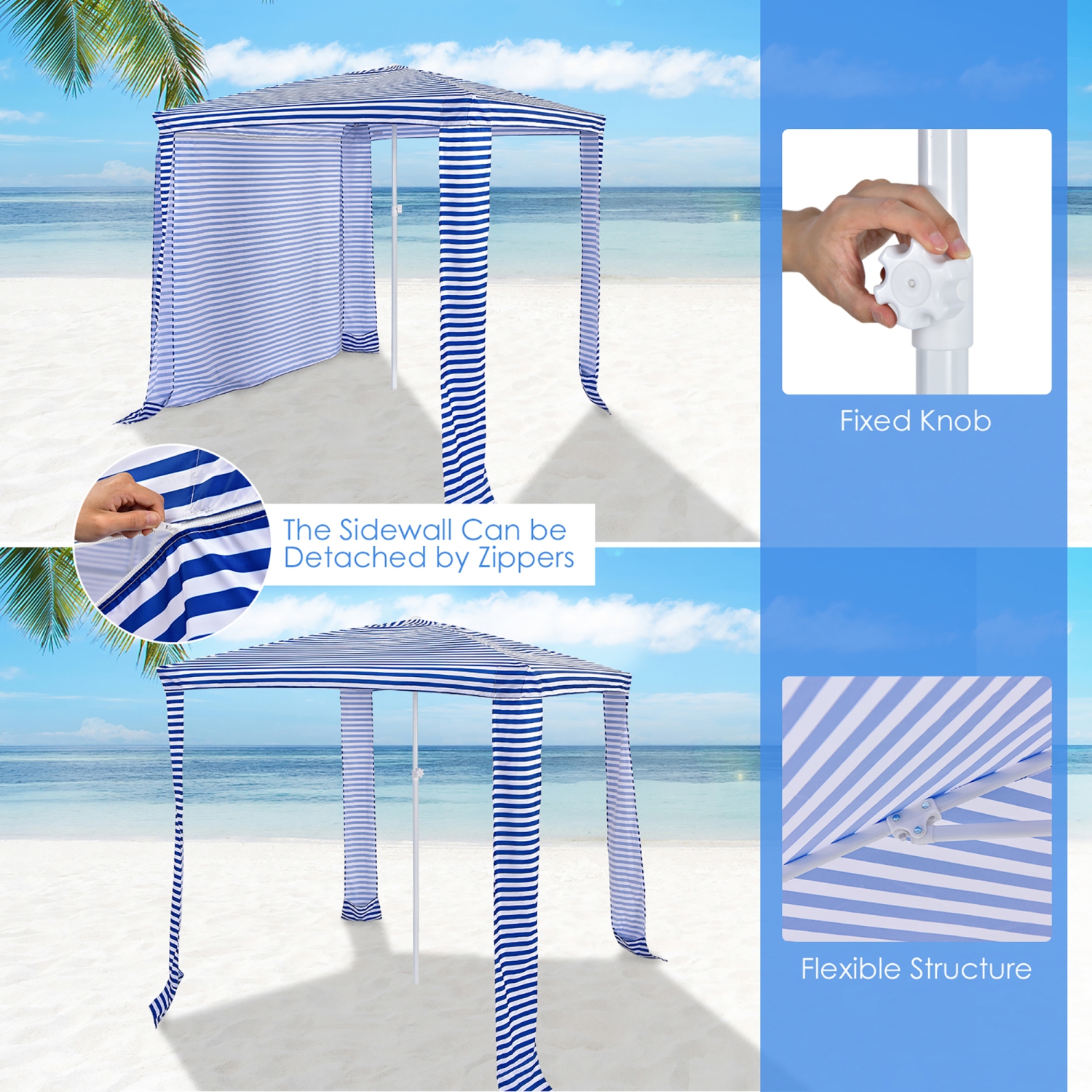 Auvent de plage pliable de 6,6 x 6,6 pi Cabana de Costway avec sac de transport