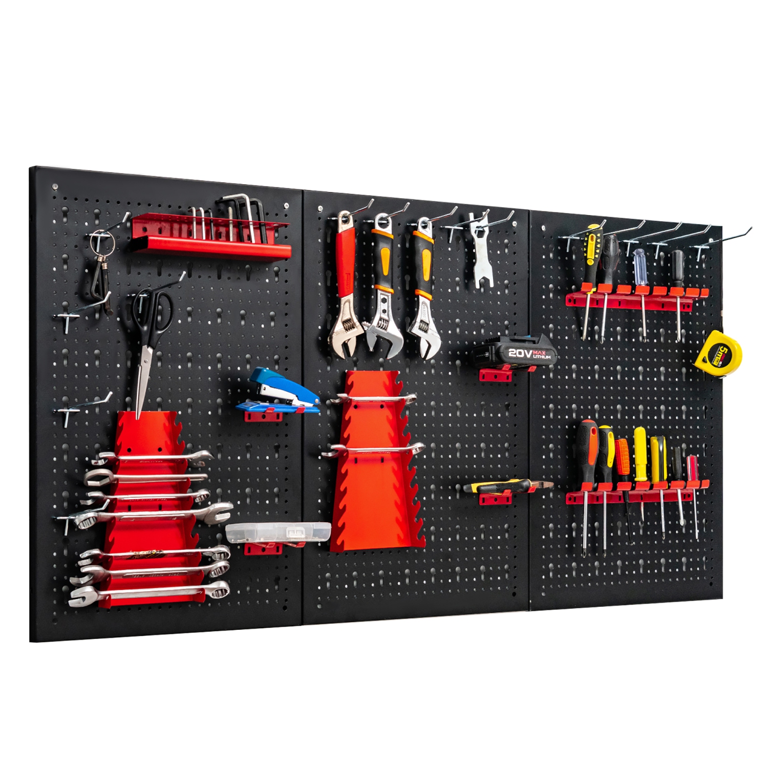 Trousse d'organisation murale à panneau perforé 4&nbsp;pi de Costway. Tableau d'outils en métal avec 3 panneaux perforés et 25 accessoires